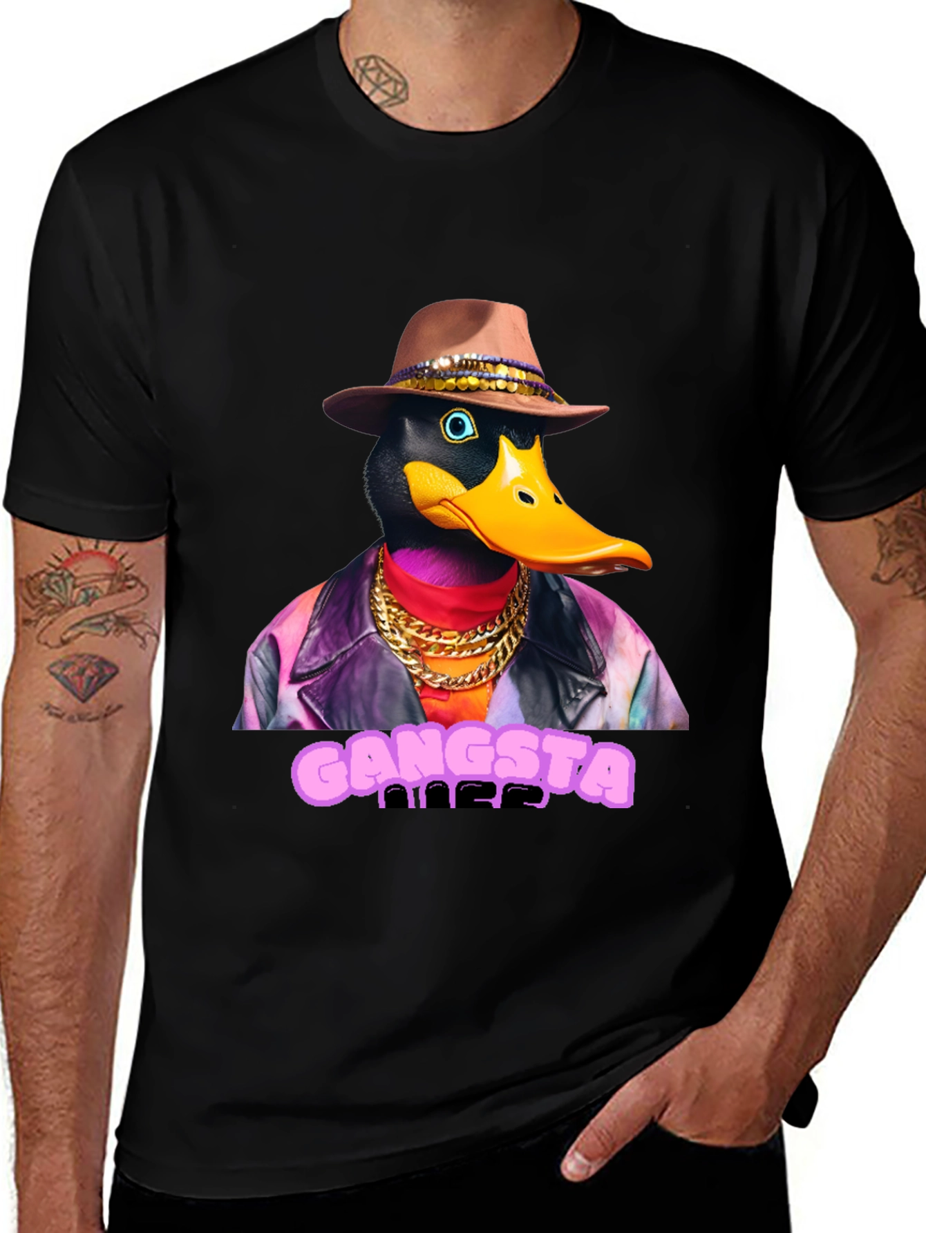 Variant 15 of Gangsta Duck Graphic Tee - Black T-Shirt