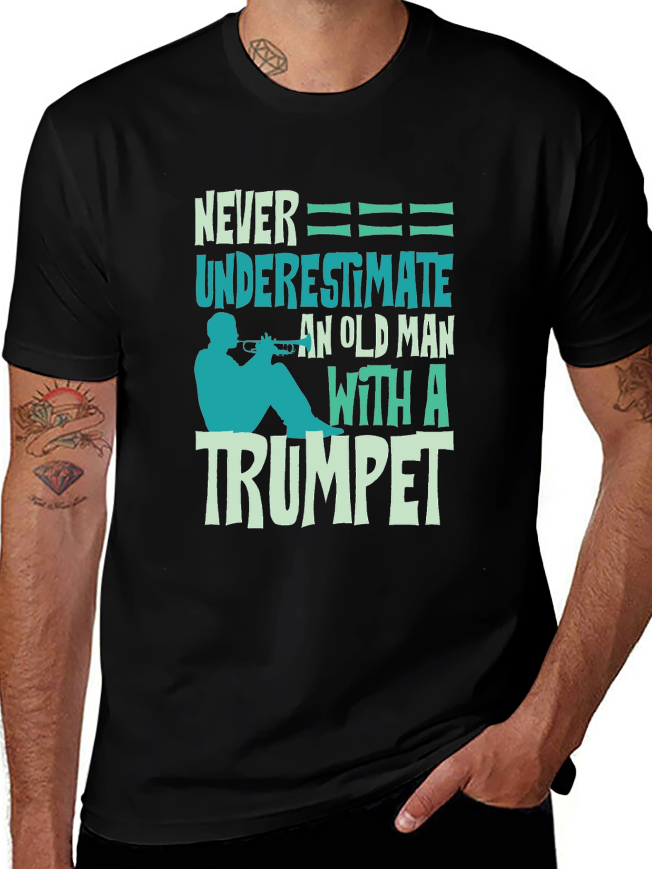 Variant 17 of Never Underestimate Old Man with Trumpet Graphic Tee