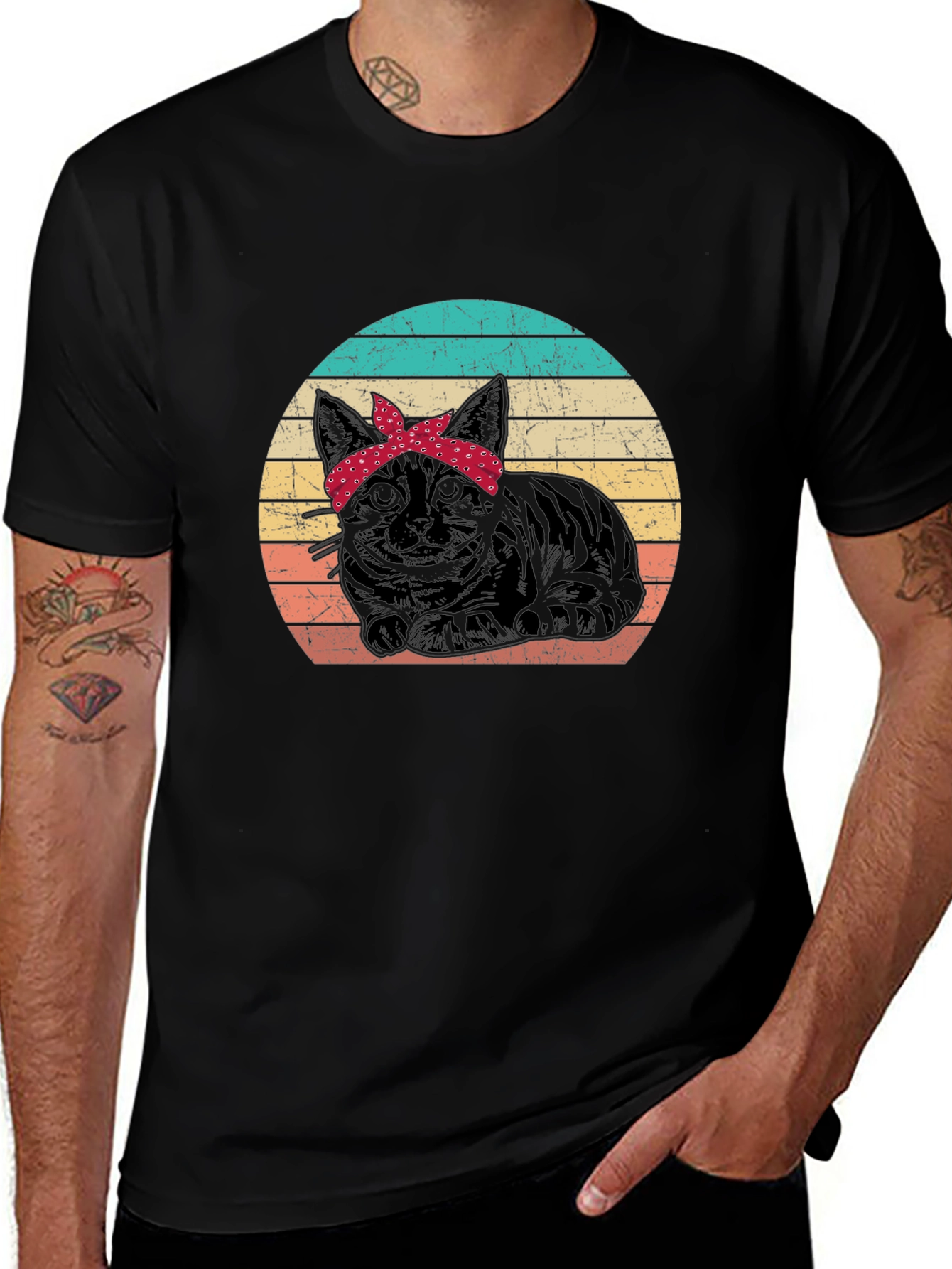 Variant 10 of Retro Cat Bandana Graphic T-Shirt