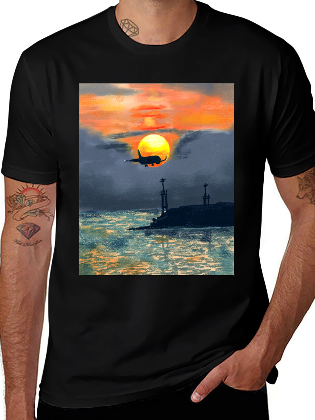 Variant 28 of Sunset Landing Black T-Shirt