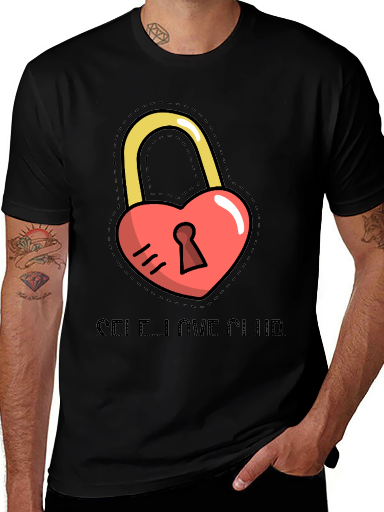 Variant 7 of Self-Love Club Heart Lock Black T-Shirt