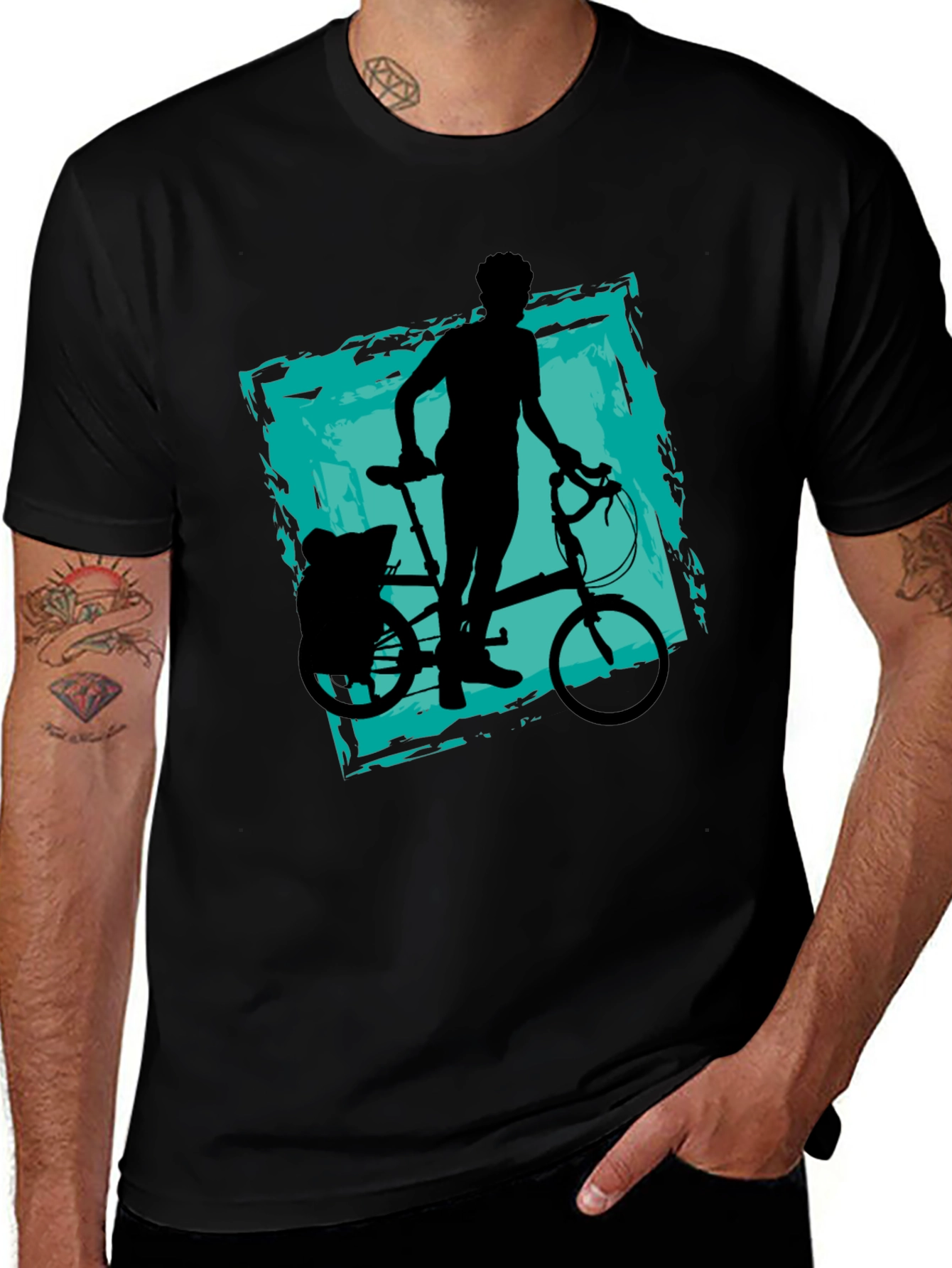 Variant 3 of Cool Cyclist Graphic Tee - Black Cotton Blend Shirt