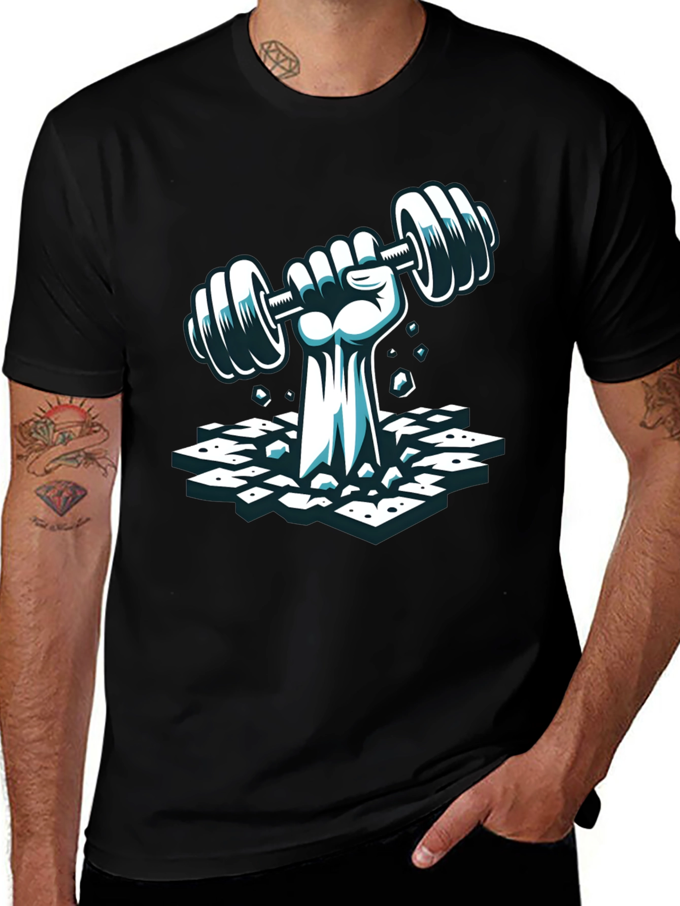 Variant 9 of Workout Graphic Tee - Lifting Weights Fist T-Shirt