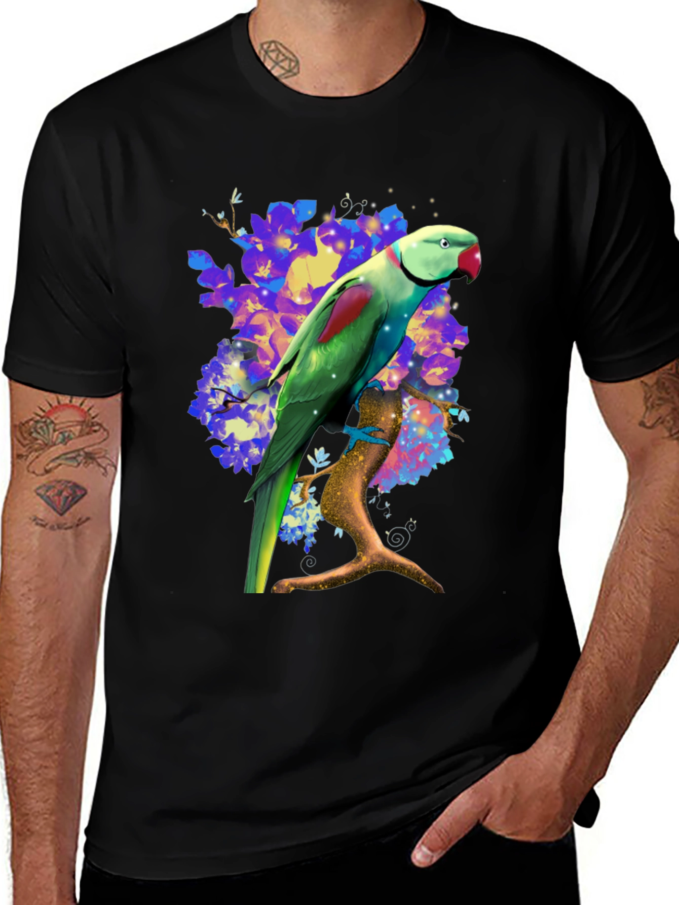 Variant 4 of Parrot Graphic T-Shirt - Vibrant Bird on Branch Design