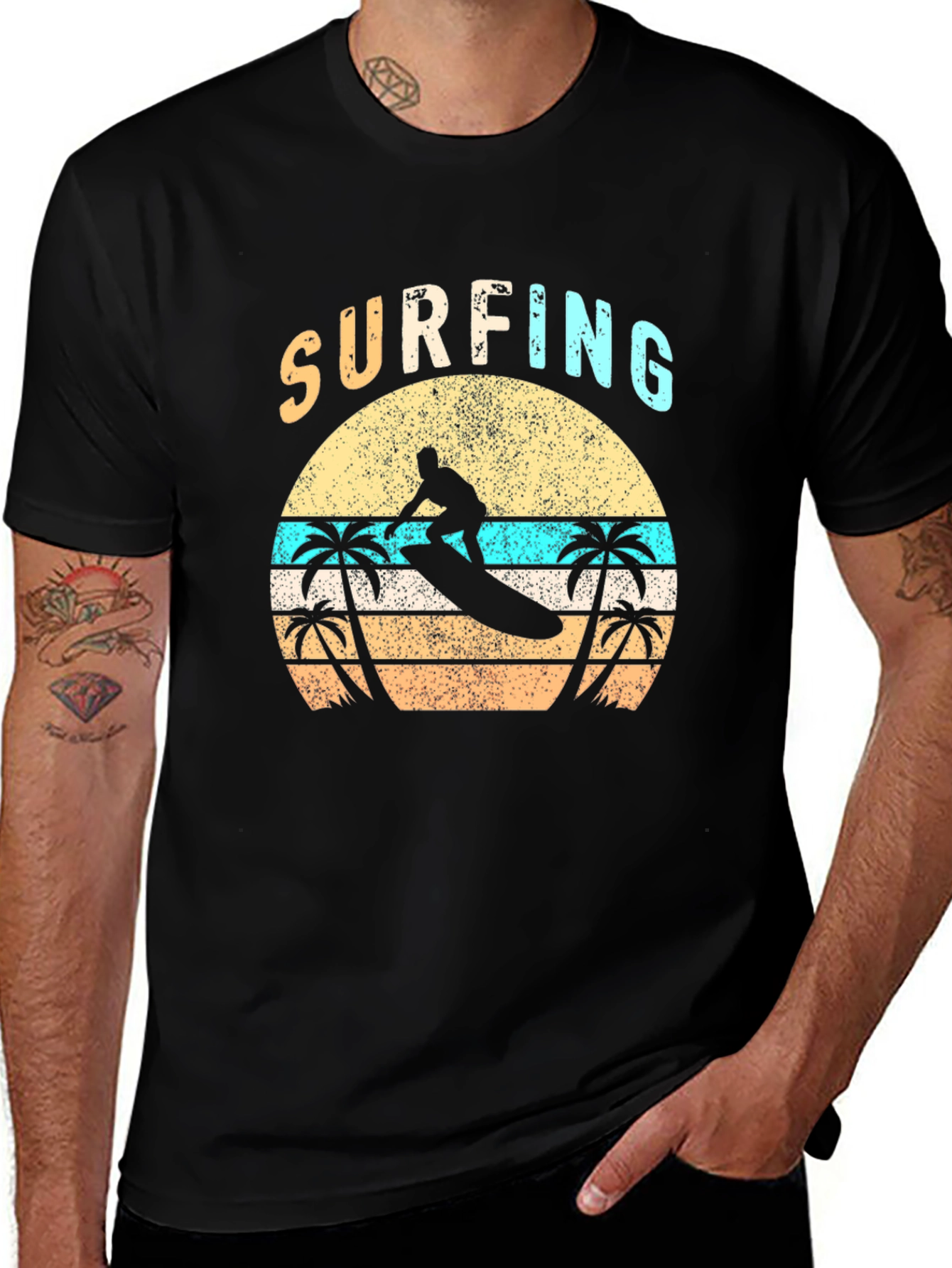 Variant 29 of Surfing Sunset Graphic Tee - Black