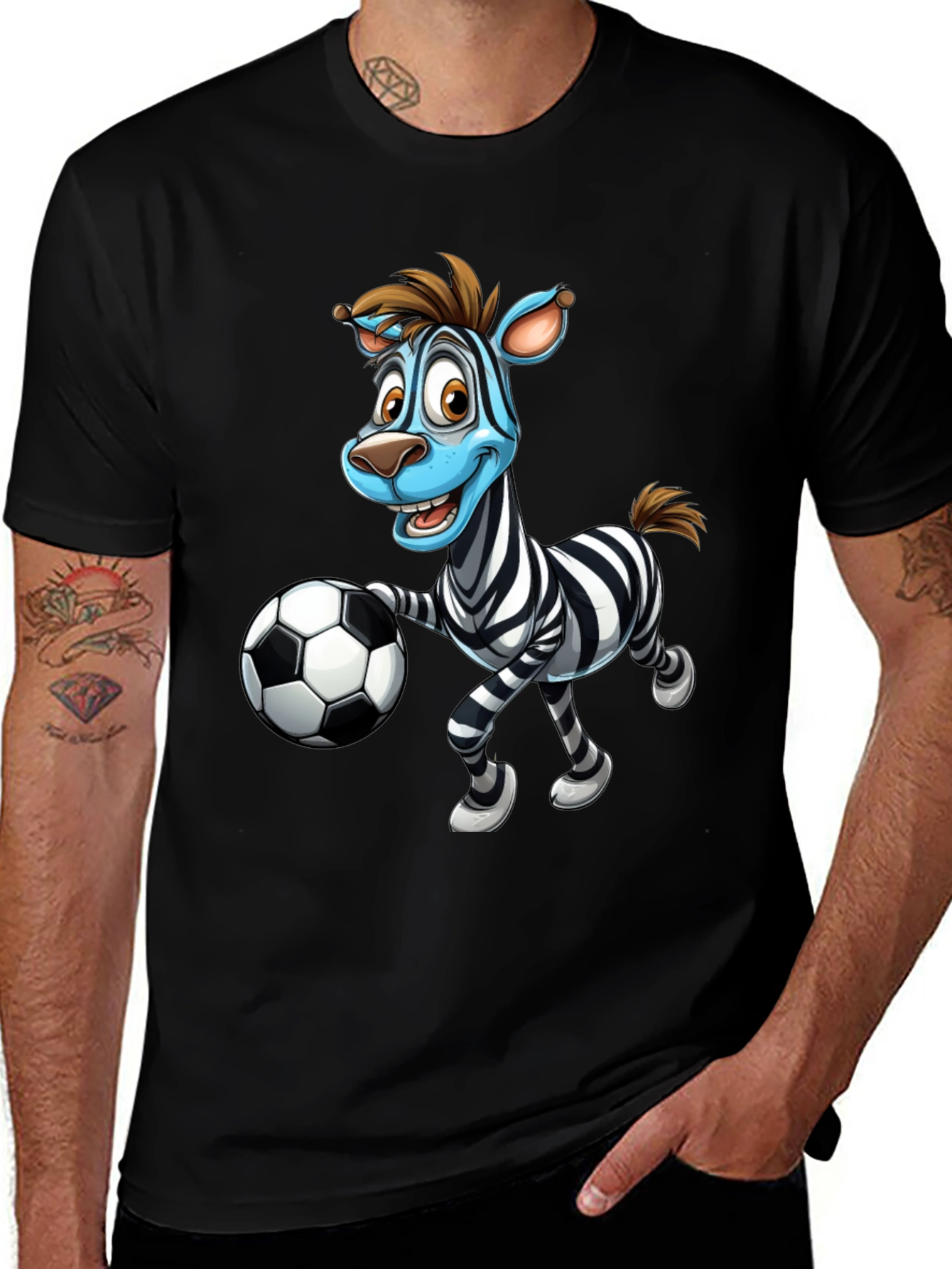 Variant 6 of Zebra Soccer T-Shirt - Cartoon Animal Graphic Tee