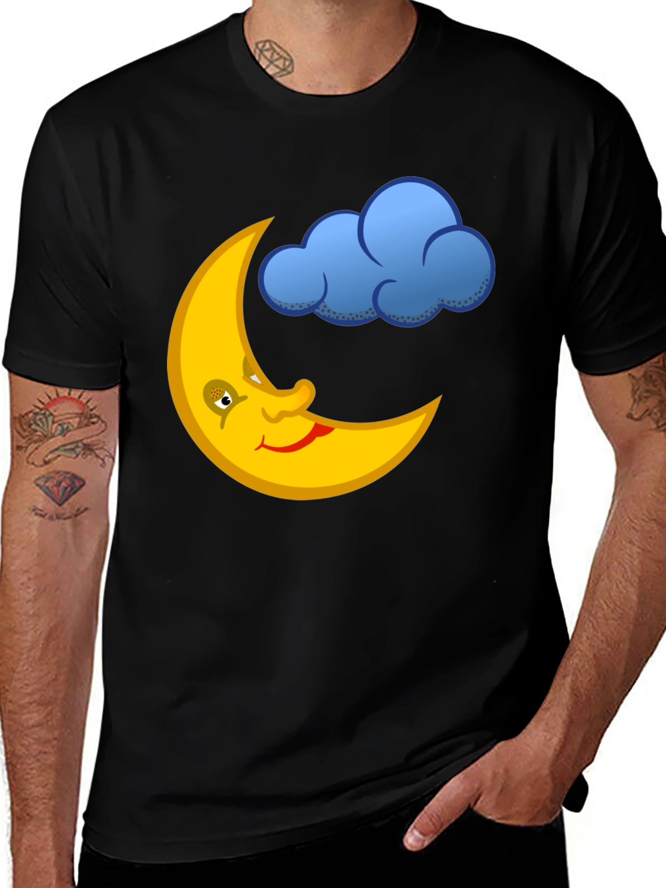 Variant 12 of Smiling Moon & Cloud Graphic Black T-Shirt