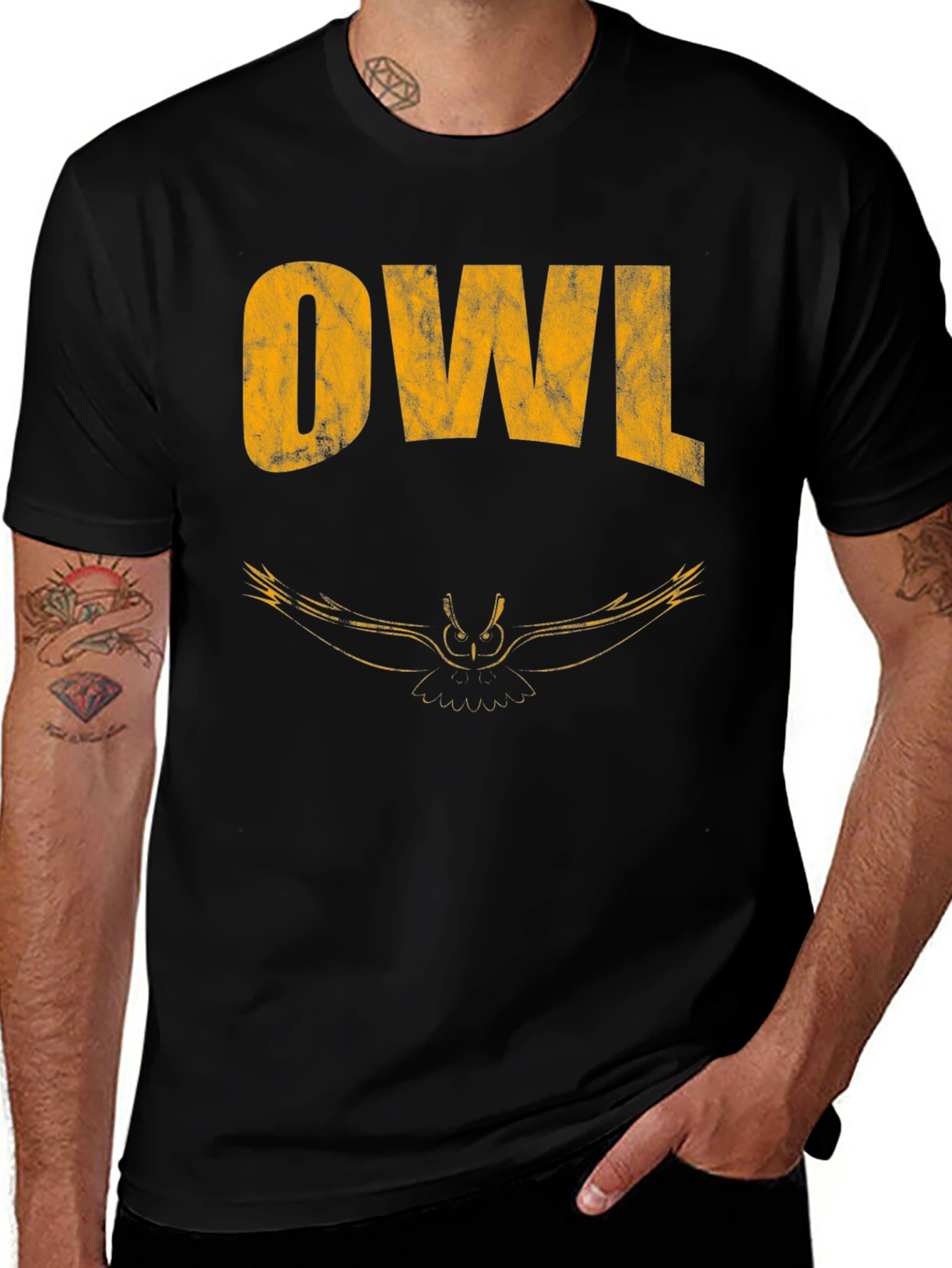 Variant 16 of Cool Owl Graphic Print Black T-Shirt