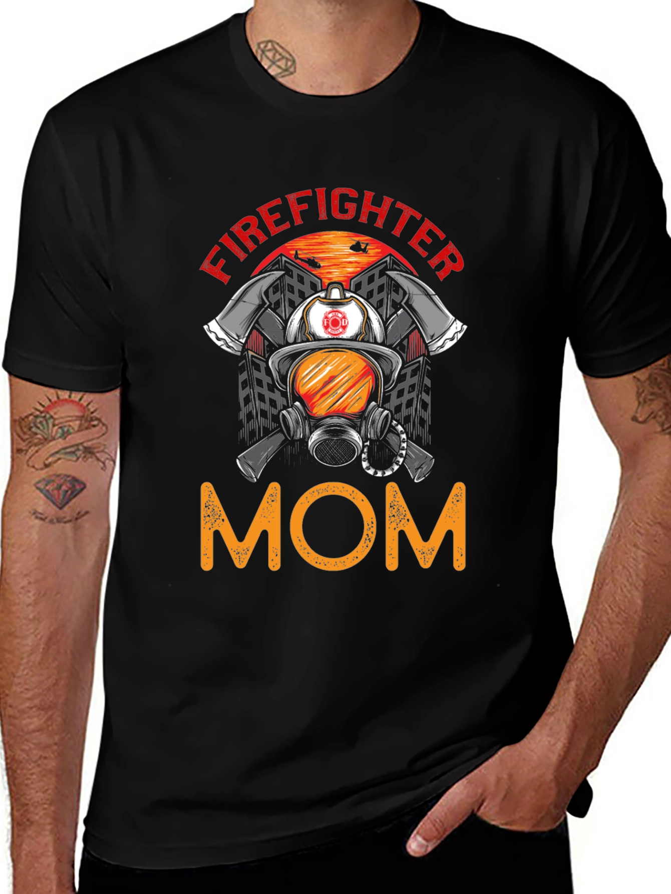 Variant 5 of Firefighter Mom Graphic T-Shirt - Support Our Heroes