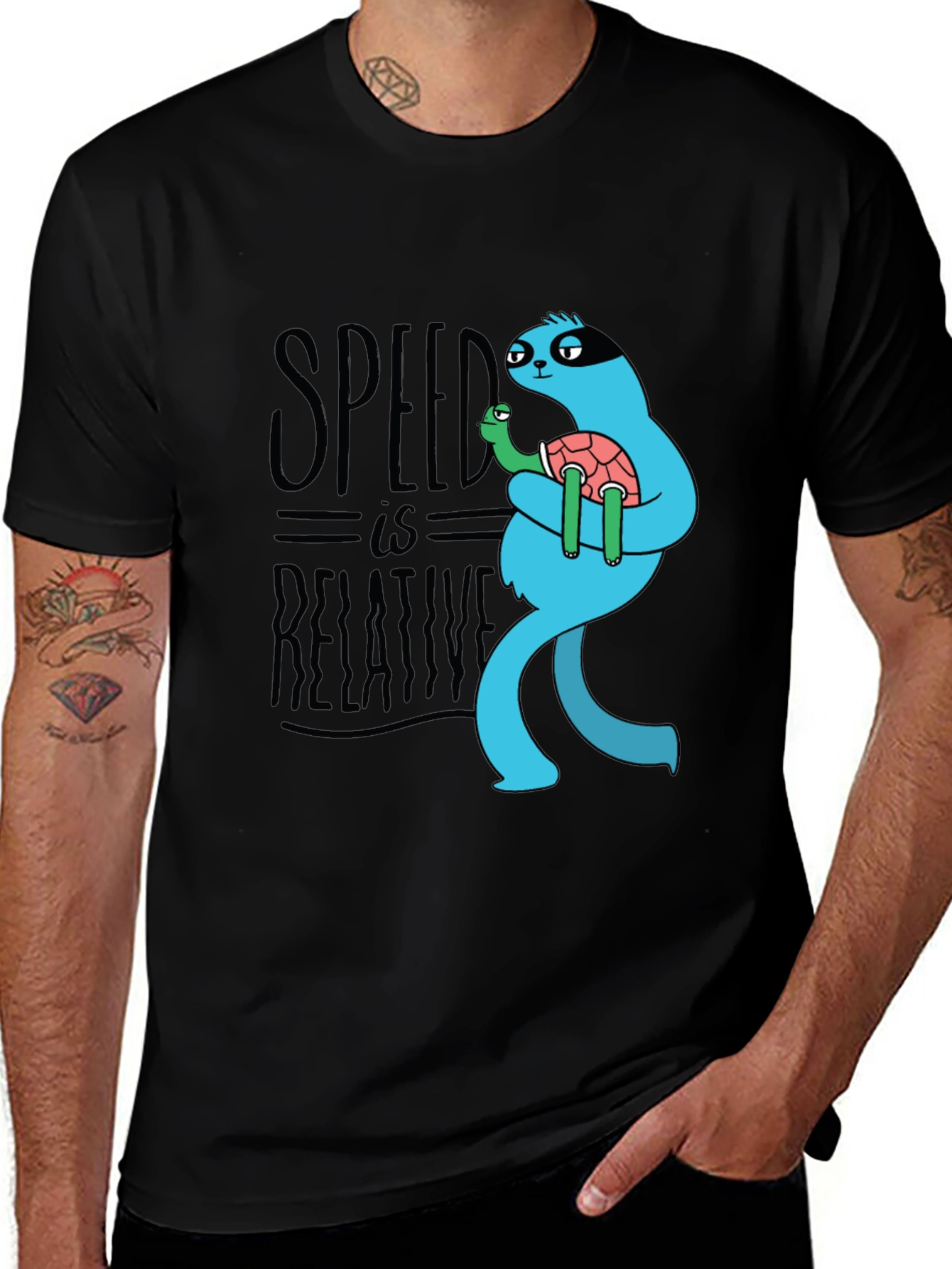 Variant 25 of Sloth Hugging Turtle Graphic T-Shirt - "Speed is Relative" Tee
