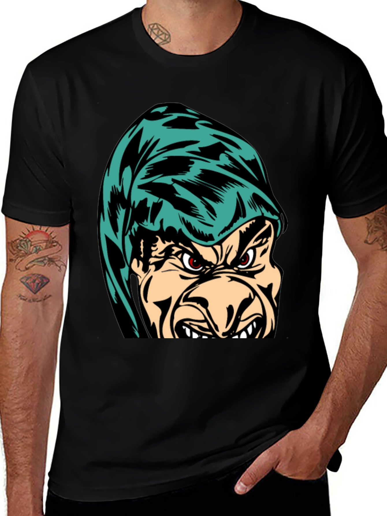 Grumpy Hooded Character Black T-Shirt