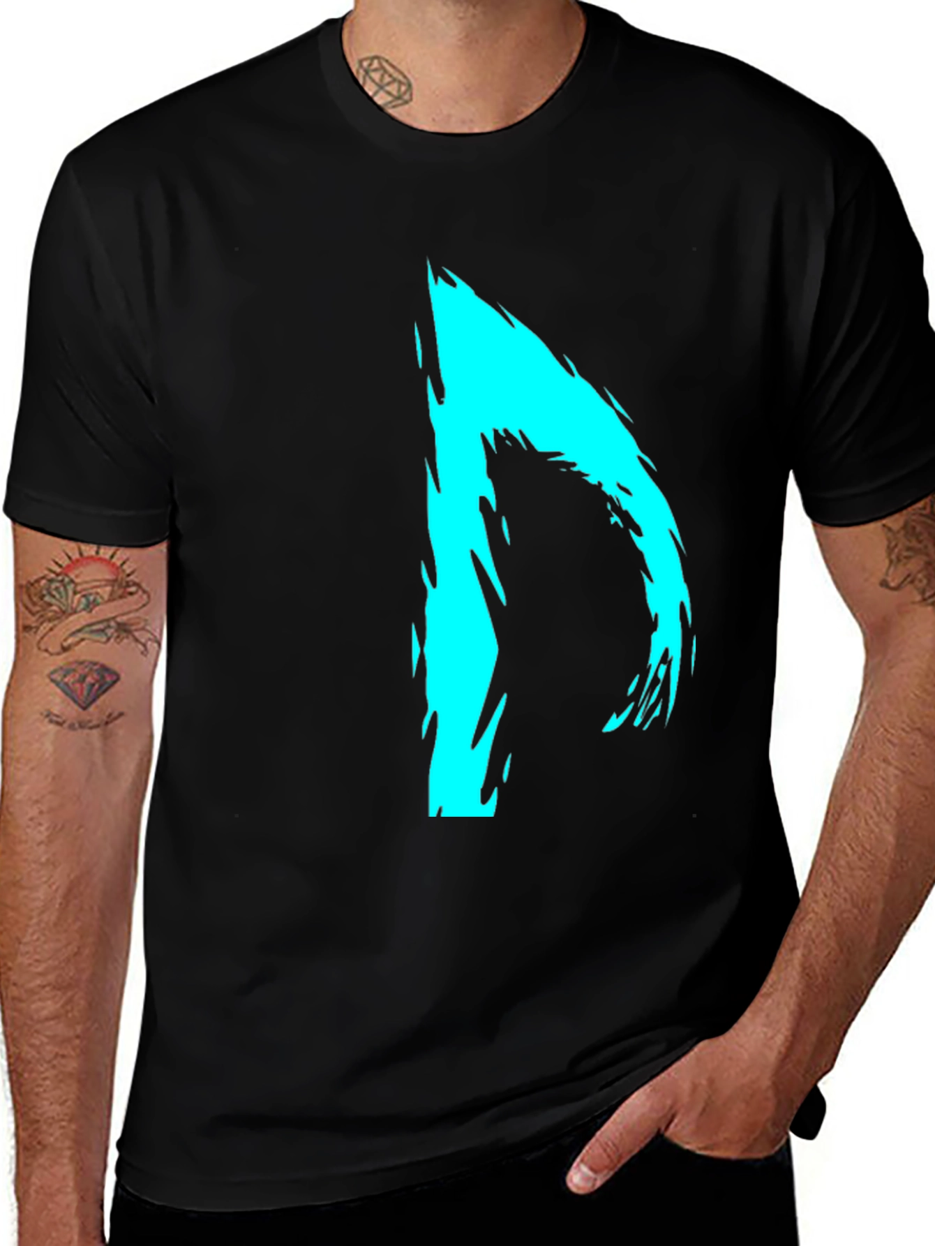 Variant 26 of Abstract Cyan Graphic Black T-Shirt