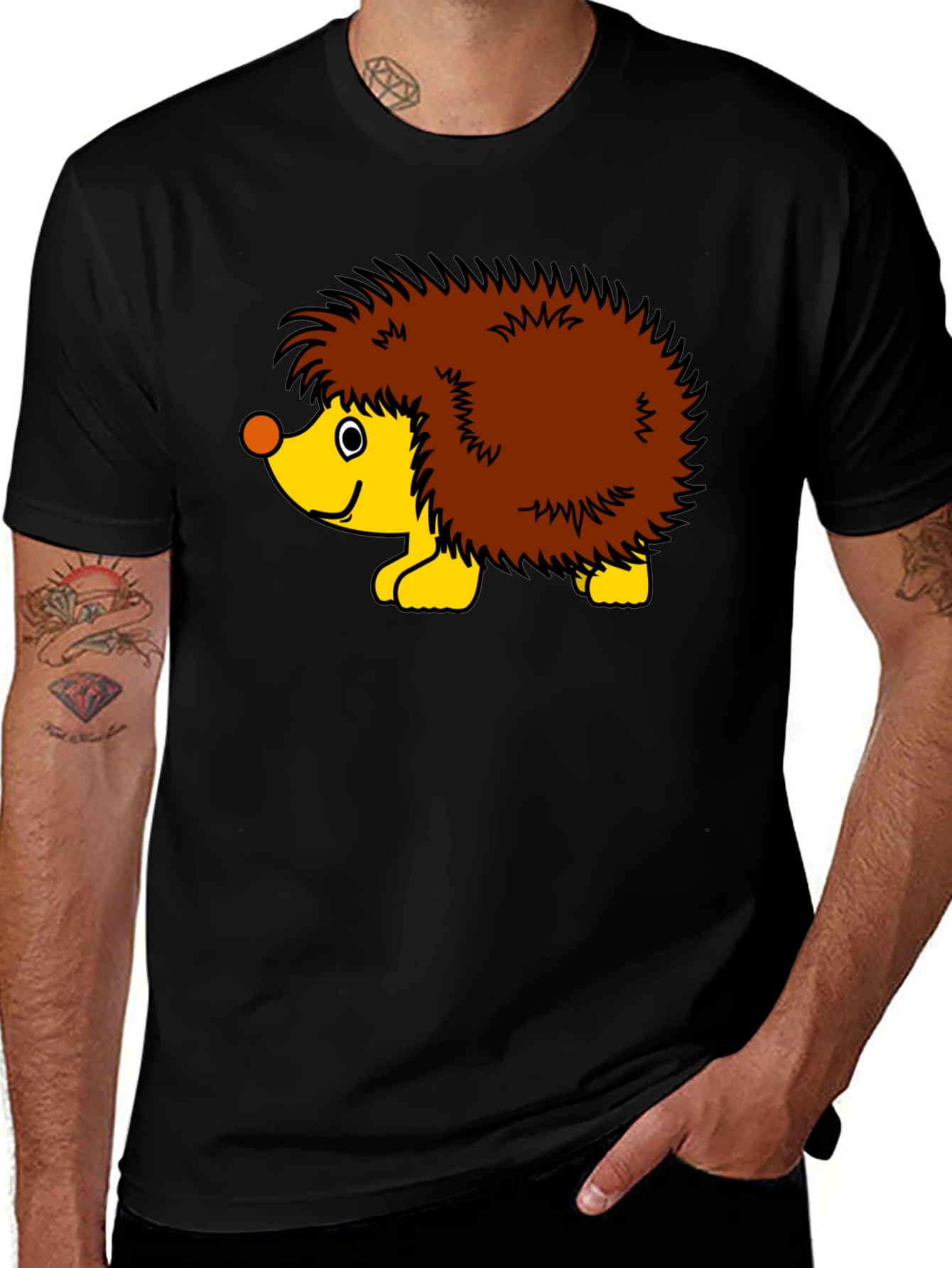 Variant 16 of Black T-Shirt with Cartoon Hedgehog Graphic