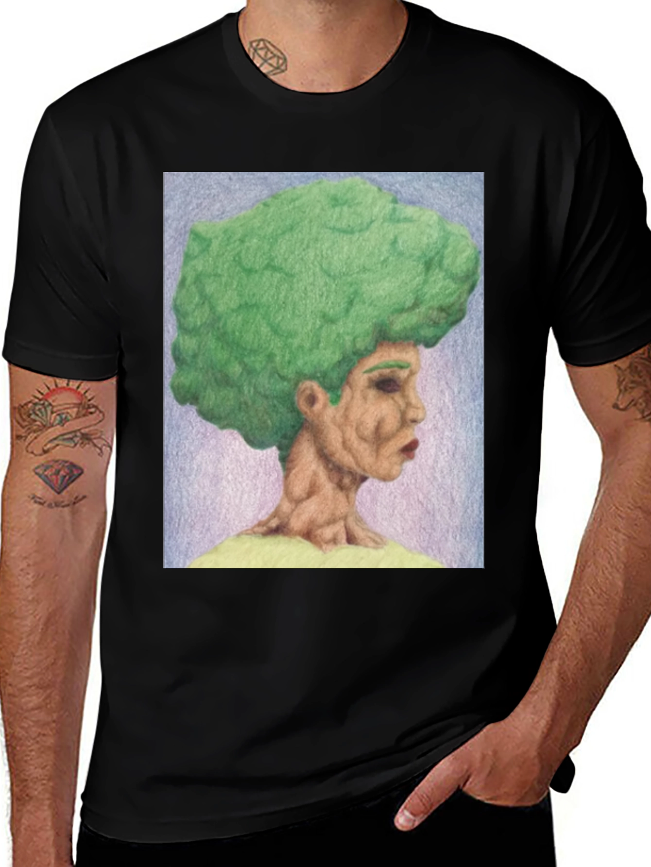Variant 14 of Surrealist Broccoli Head Graphic Tee - Black