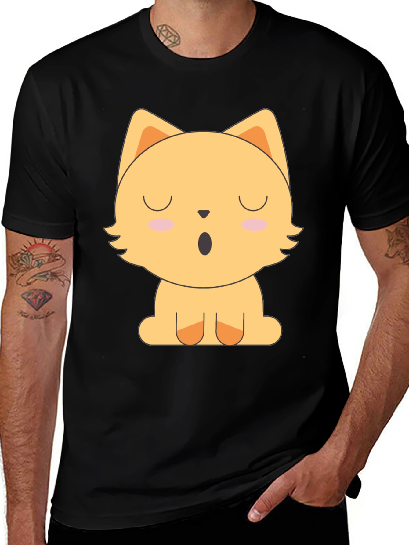 Variant 26 of Cute Cartoon Cat Graphic Black T-Shirt