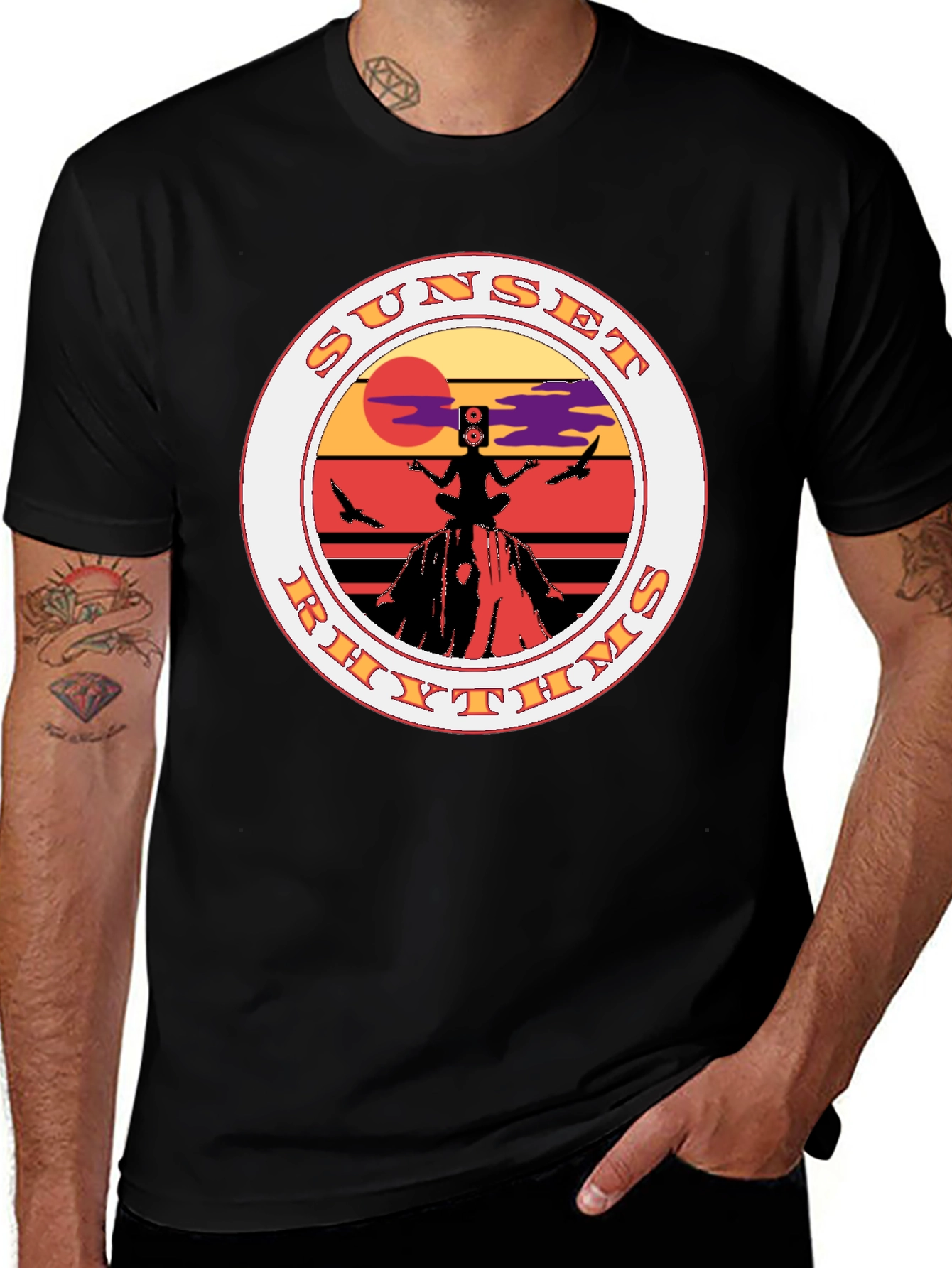 Black Sunset Rhythms Graphic Tee main image