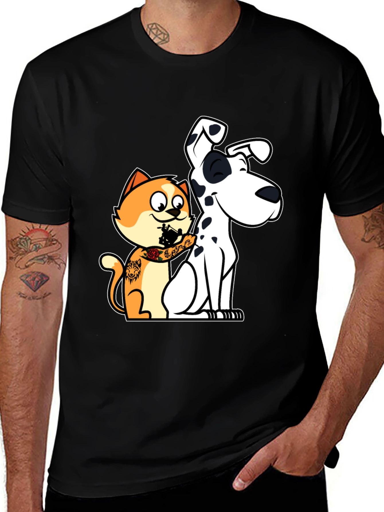 Variant 2 of Cat Tattooing Dog Graphic T-Shirt