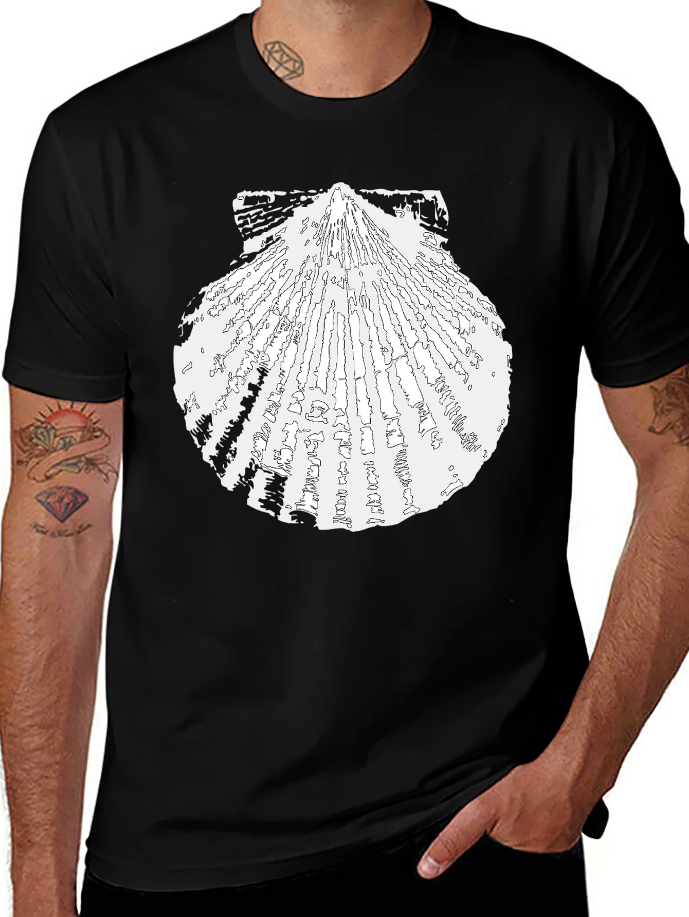 Seashell Graphic Tee - Black Cotton Casual Shirt