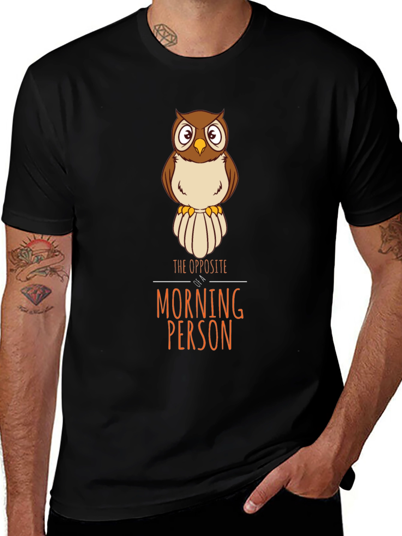 Opposite Morning Person Owl Graphic Tee - Black