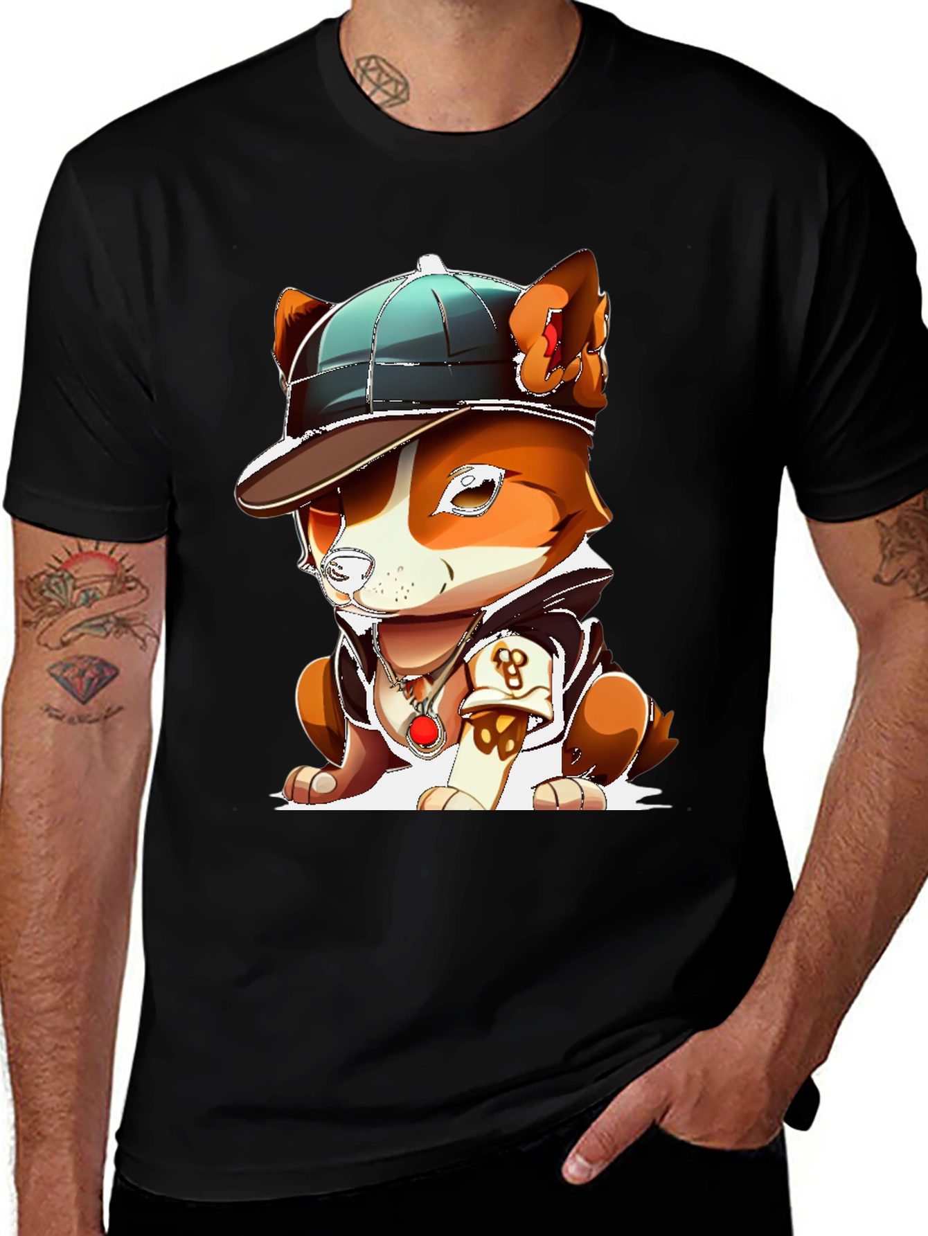 Variant 9 of Cool Canine Tee: Cartoon Dog with Hat & Bling