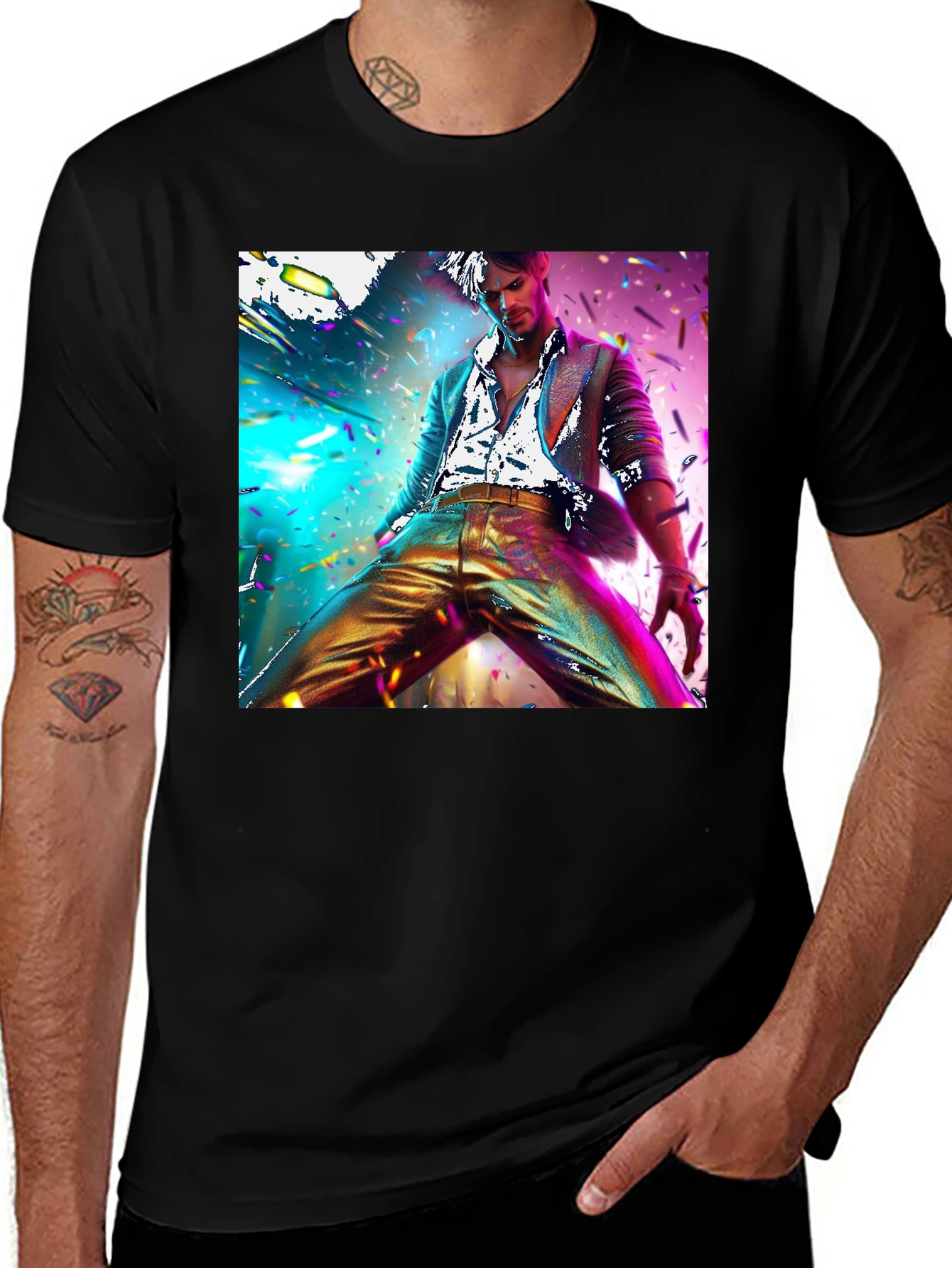 Variant 26 of Disco Fever Graphic Tee - Men's Black T-Shirt