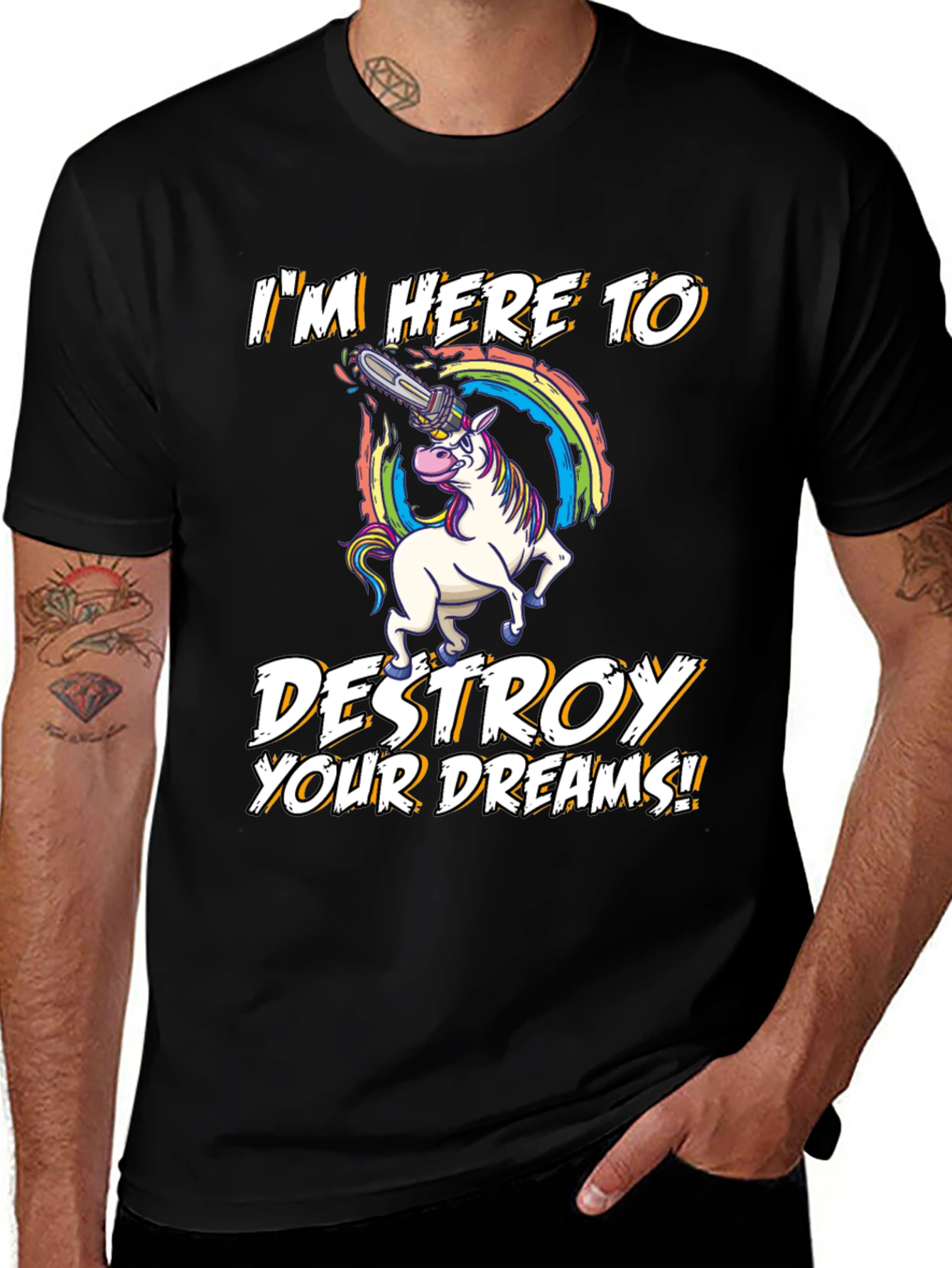 Variant 26 of Unicorn Chainsaw Black T-Shirt - Destroy Your Dreams!