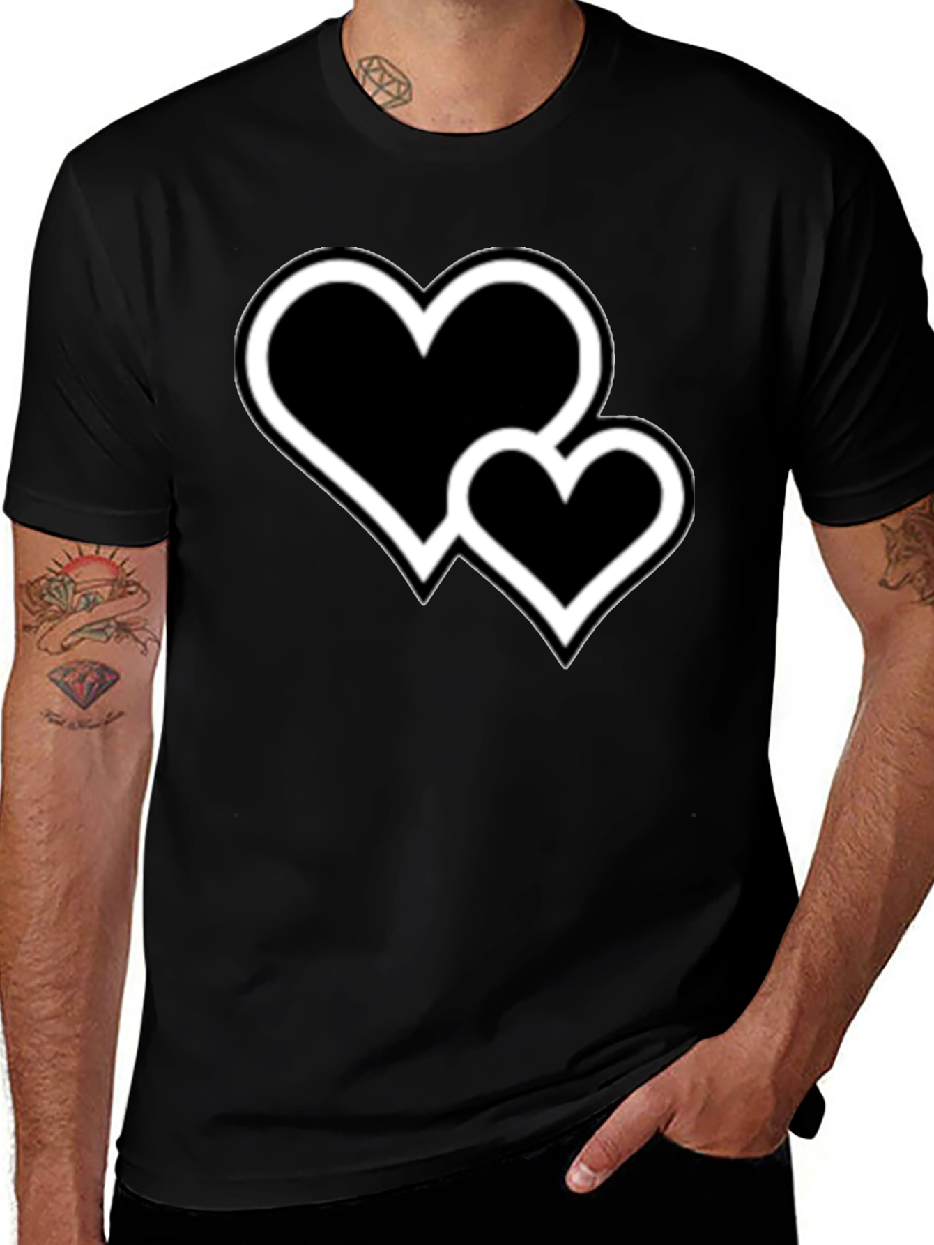Variant 17 of Black T-Shirt with Double Heart Graphic