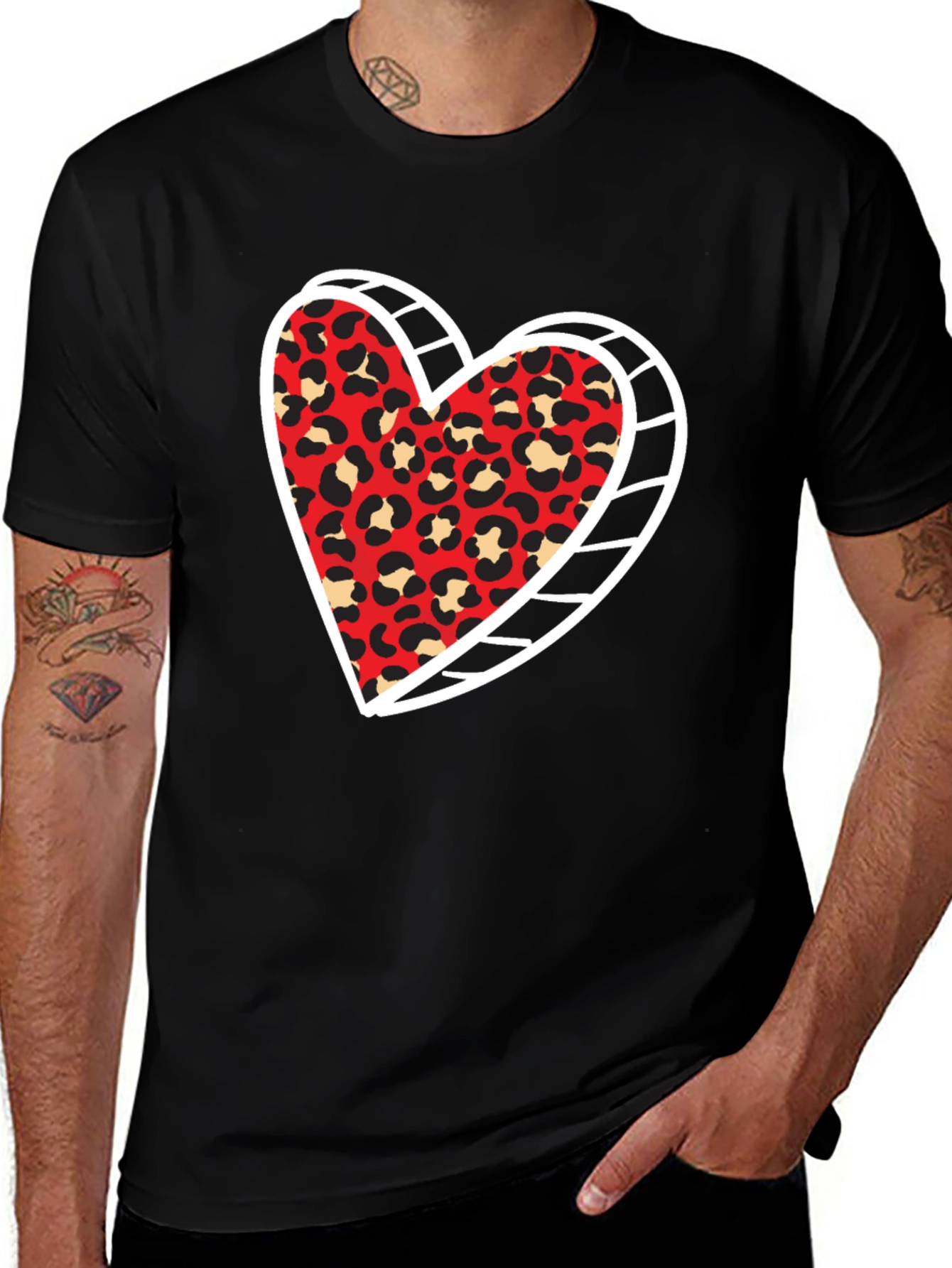 Variant 18 of Leopard Heart Graphic Tee - Trendy Black Shirt