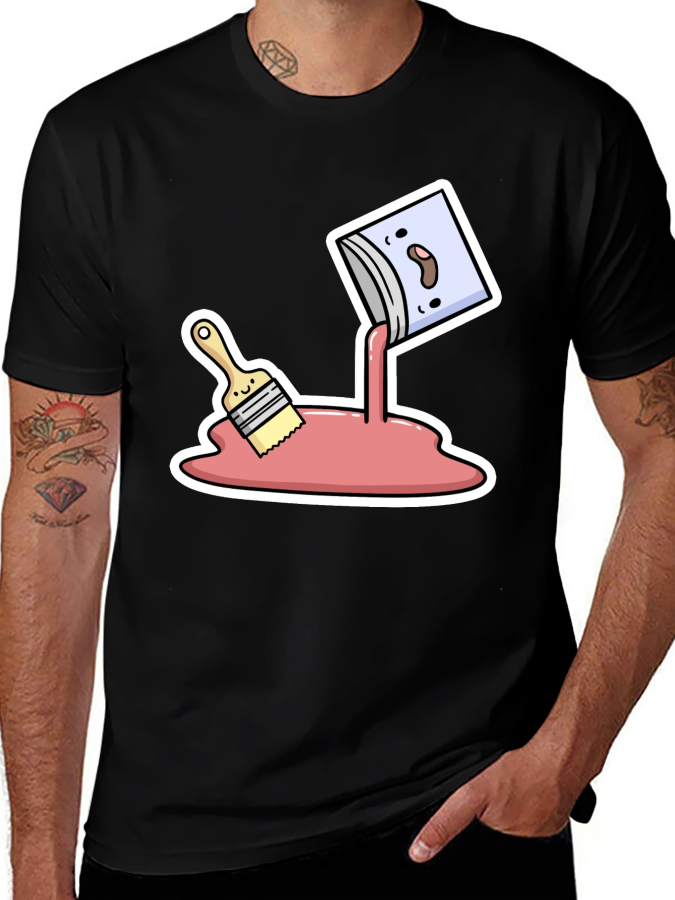 Black Cartoon Paint Spill T-Shirt main image