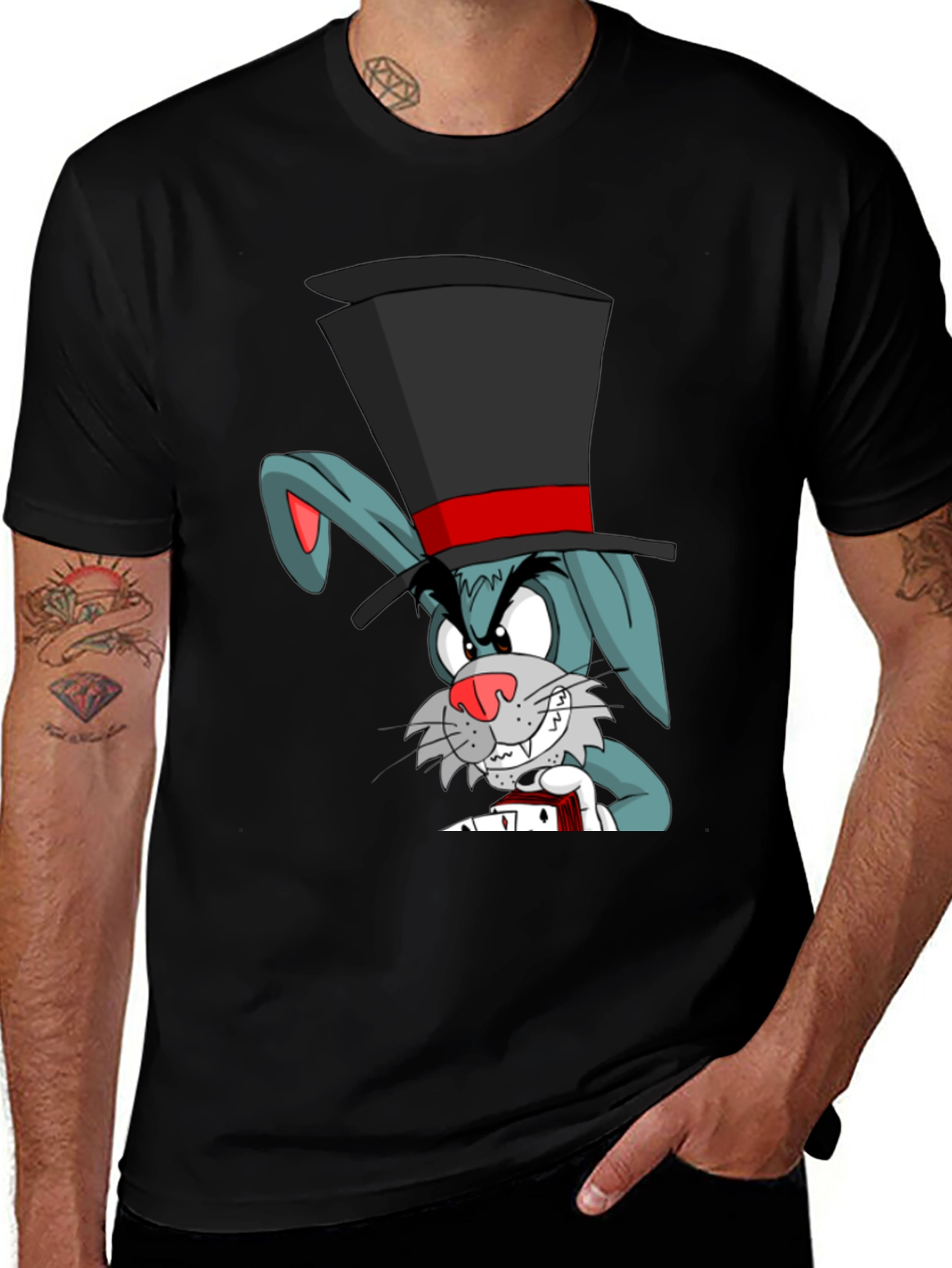Variant 8 of Cartoon Rabbit Magician Black T-Shirt