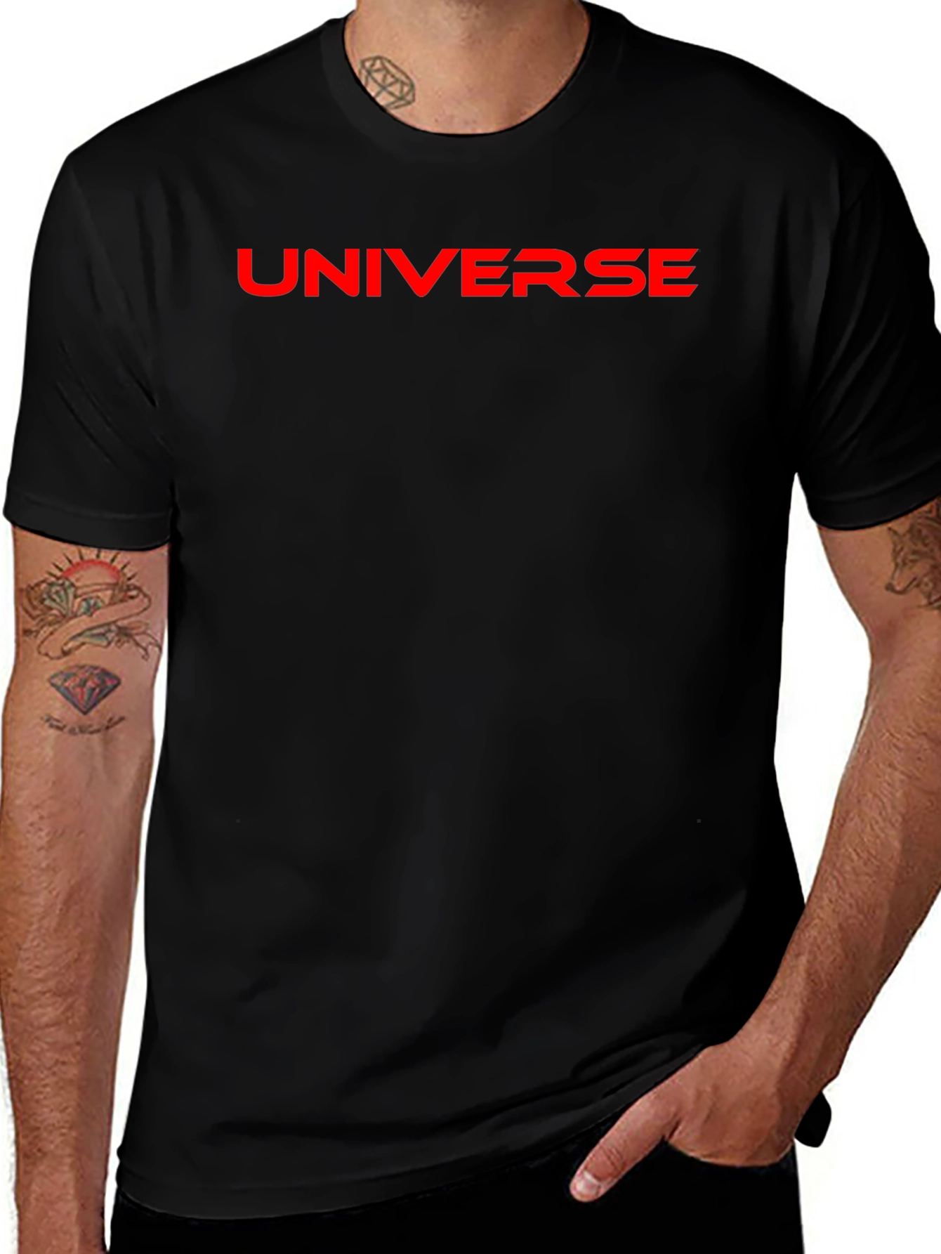 Universe Graphic T-Shirt - Bold Red Print on Black