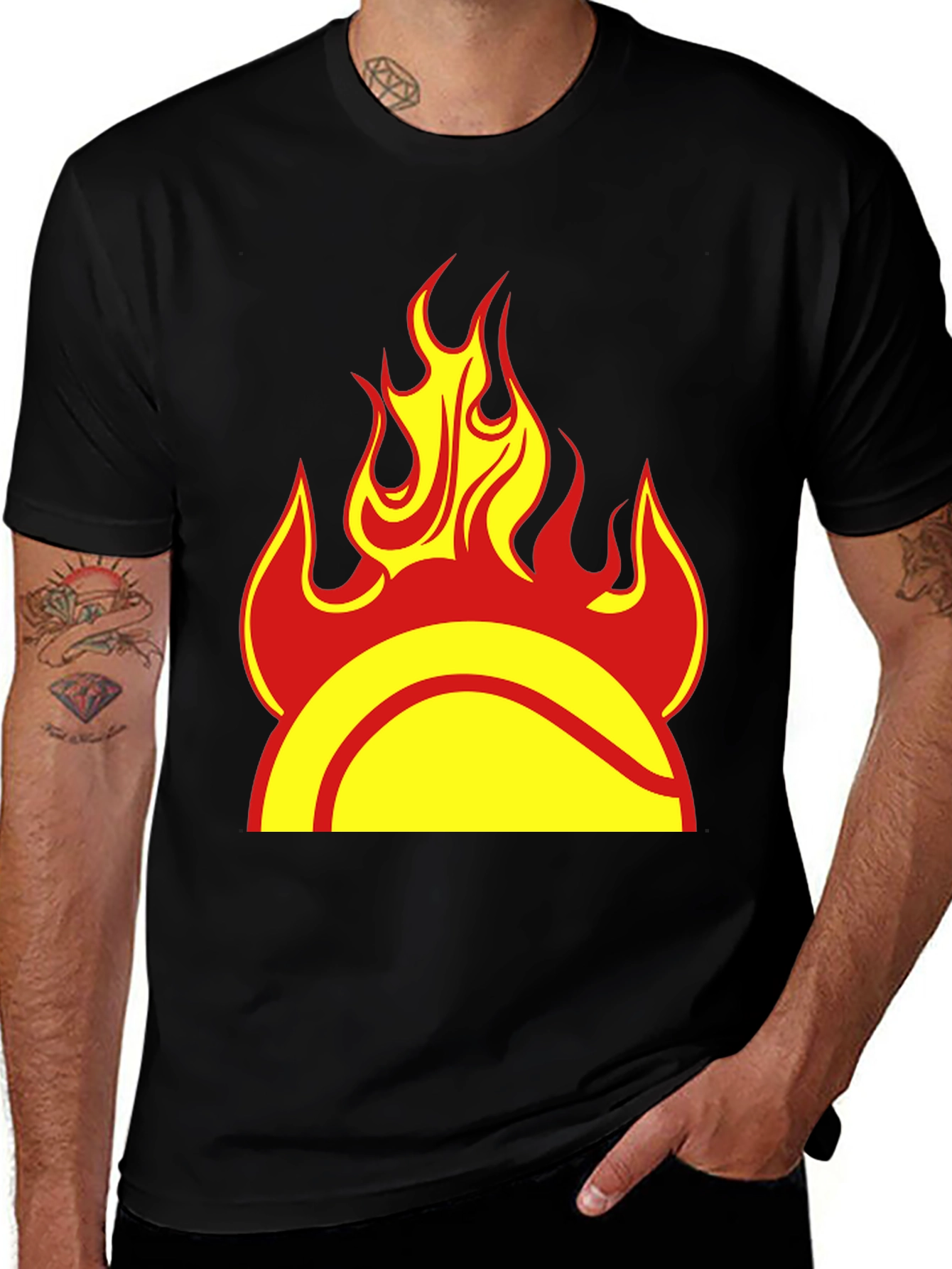 Variant 24 of Flaming Tennis Ball Graphic Tee - Black