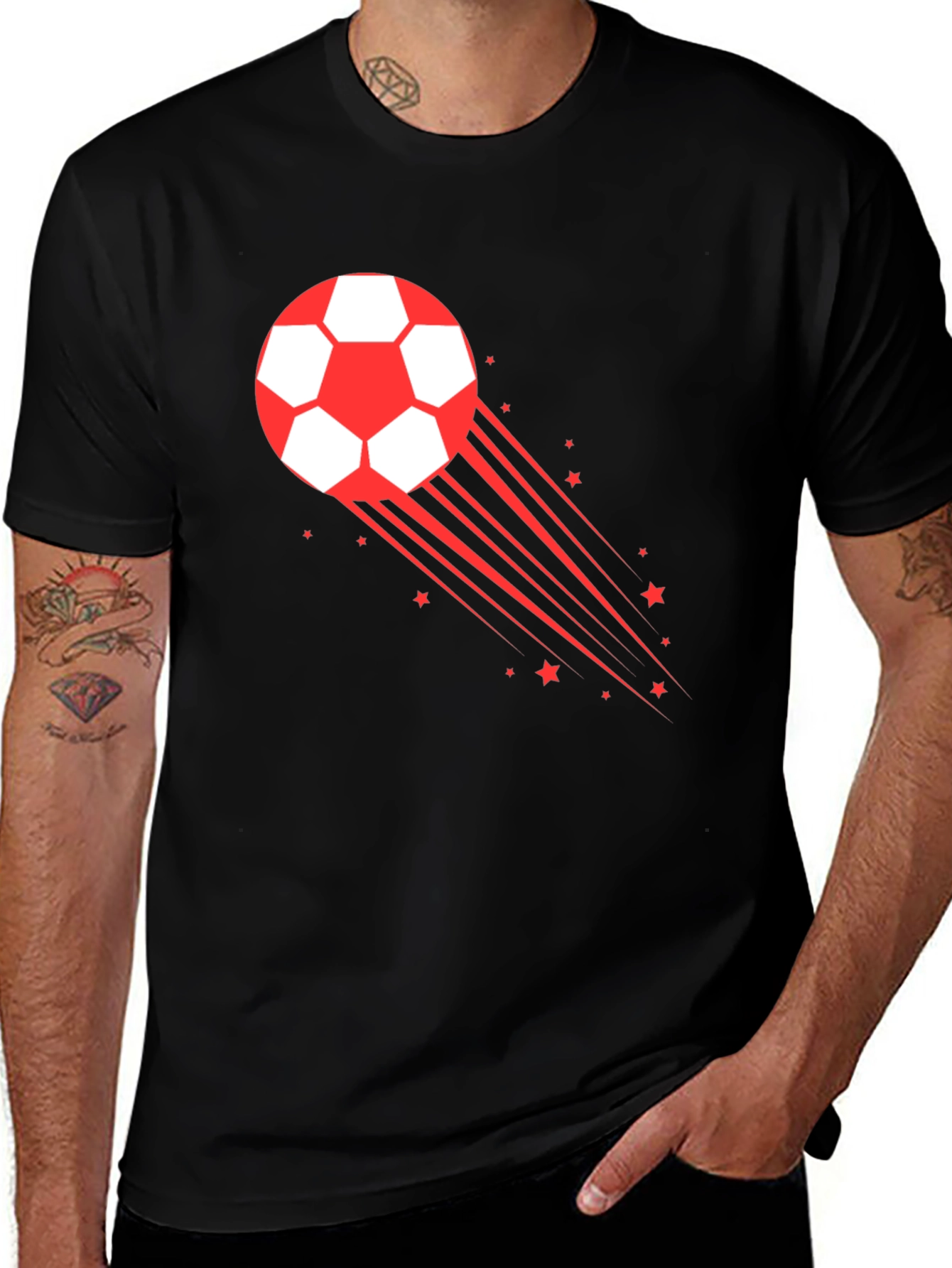 Variant 9 of Men's Black Soccer Ball Graphic T-Shirt
