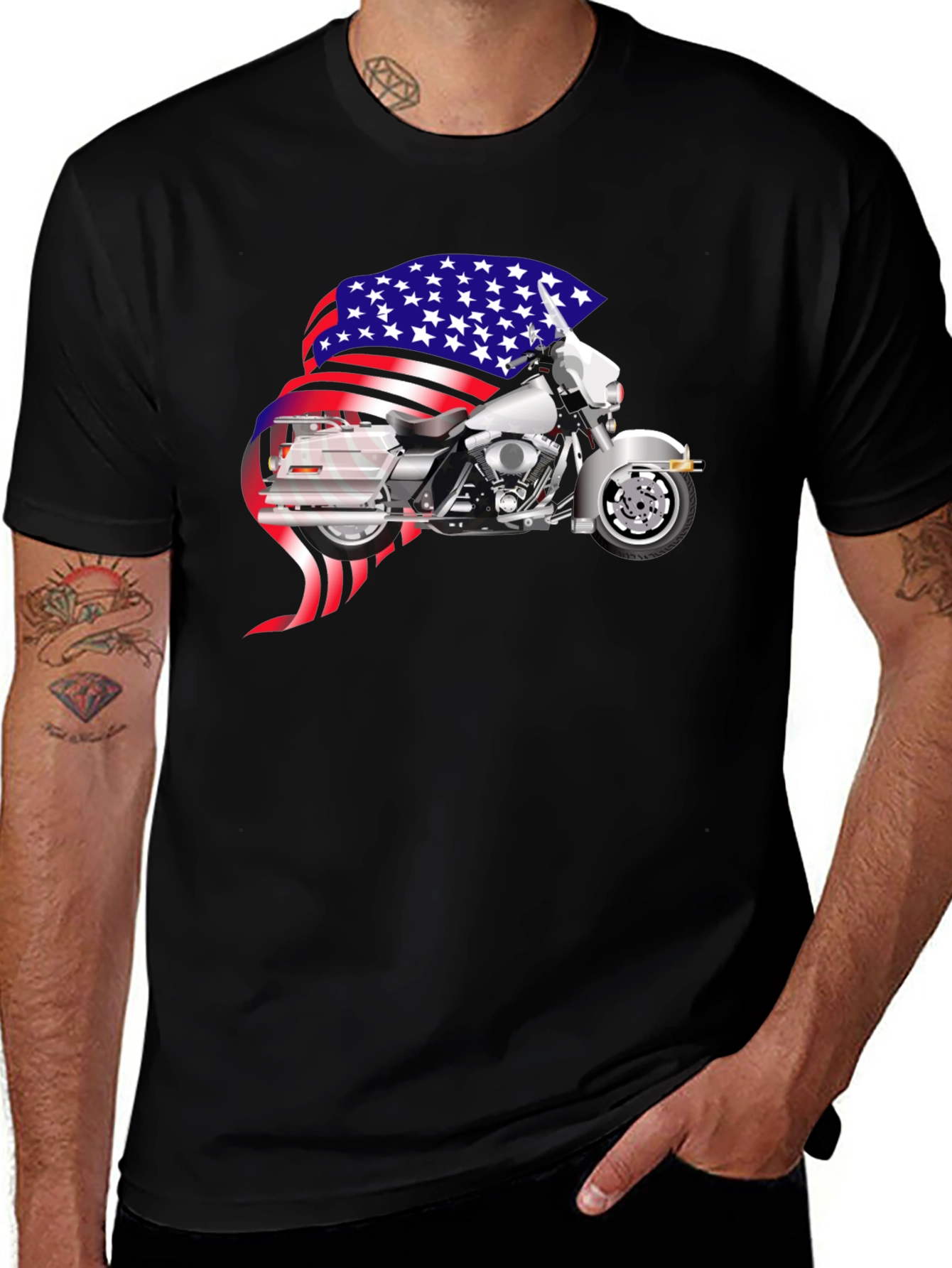 Variant 18 of American Motorcycle Graphic T-Shirt - Patriotic Design