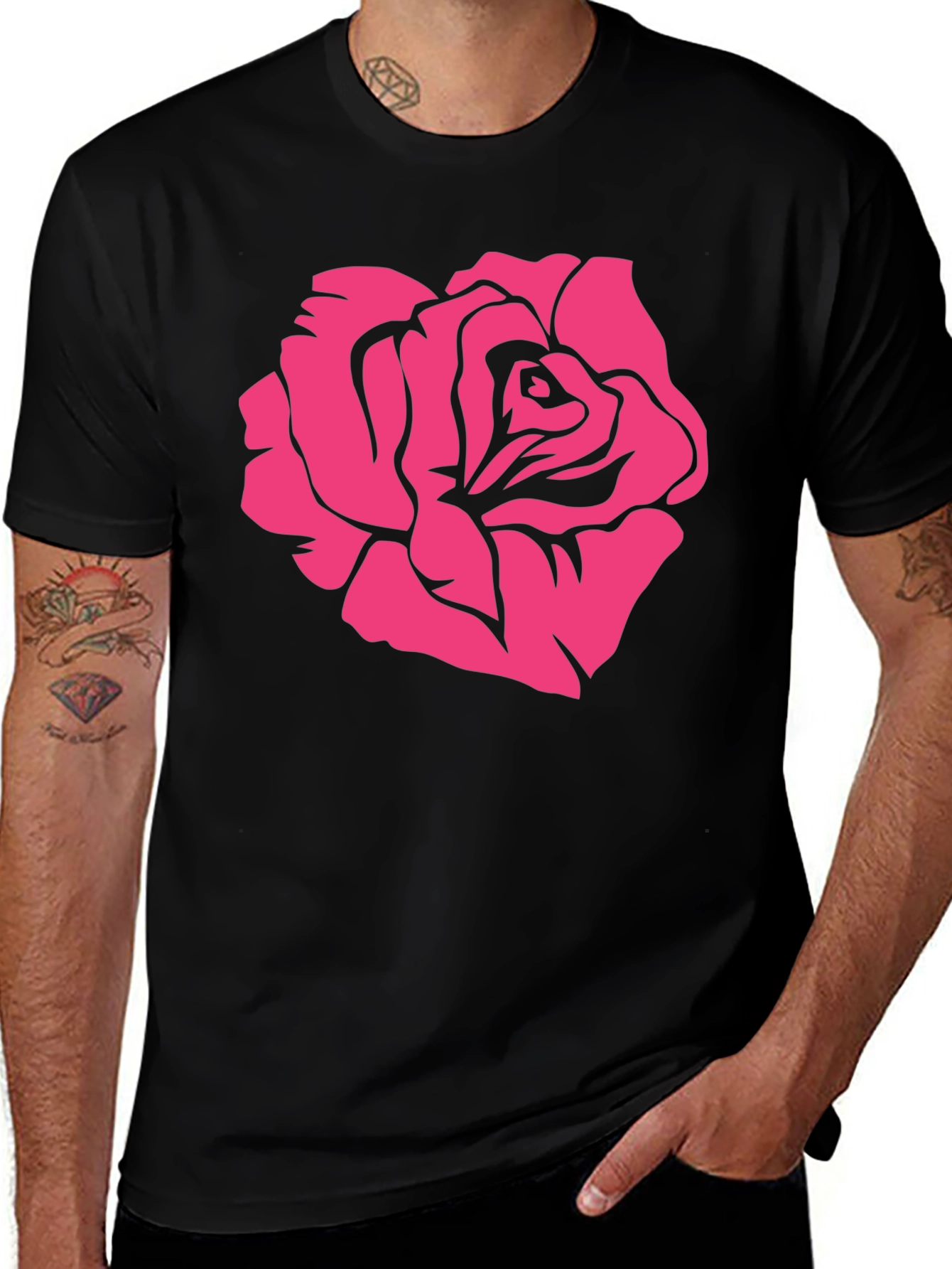 Variant 24 of Rose Graphic Tee - Stylish Black T-Shirt