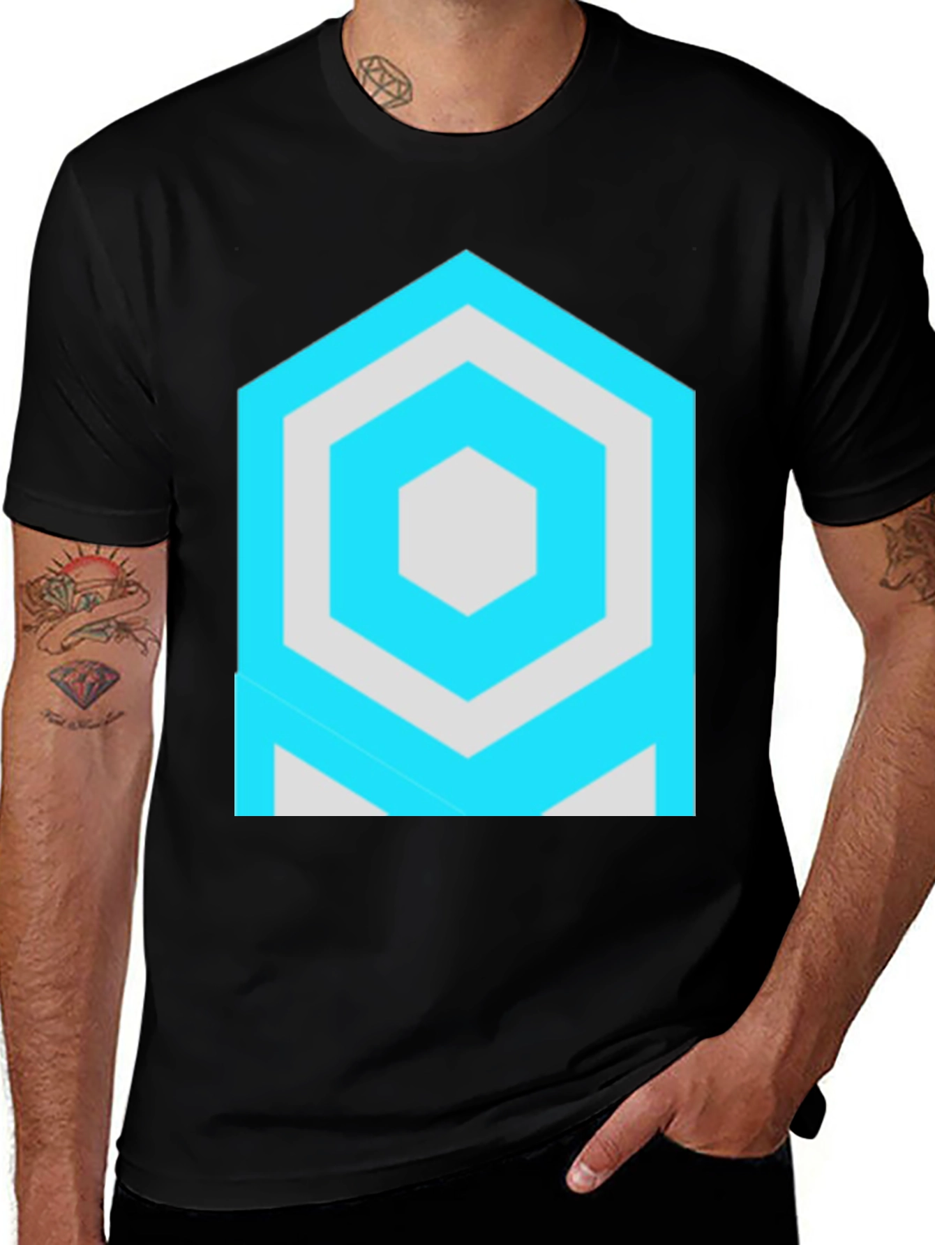 Variant 19 of Geometric Hexagon Graphic Black T-Shirt