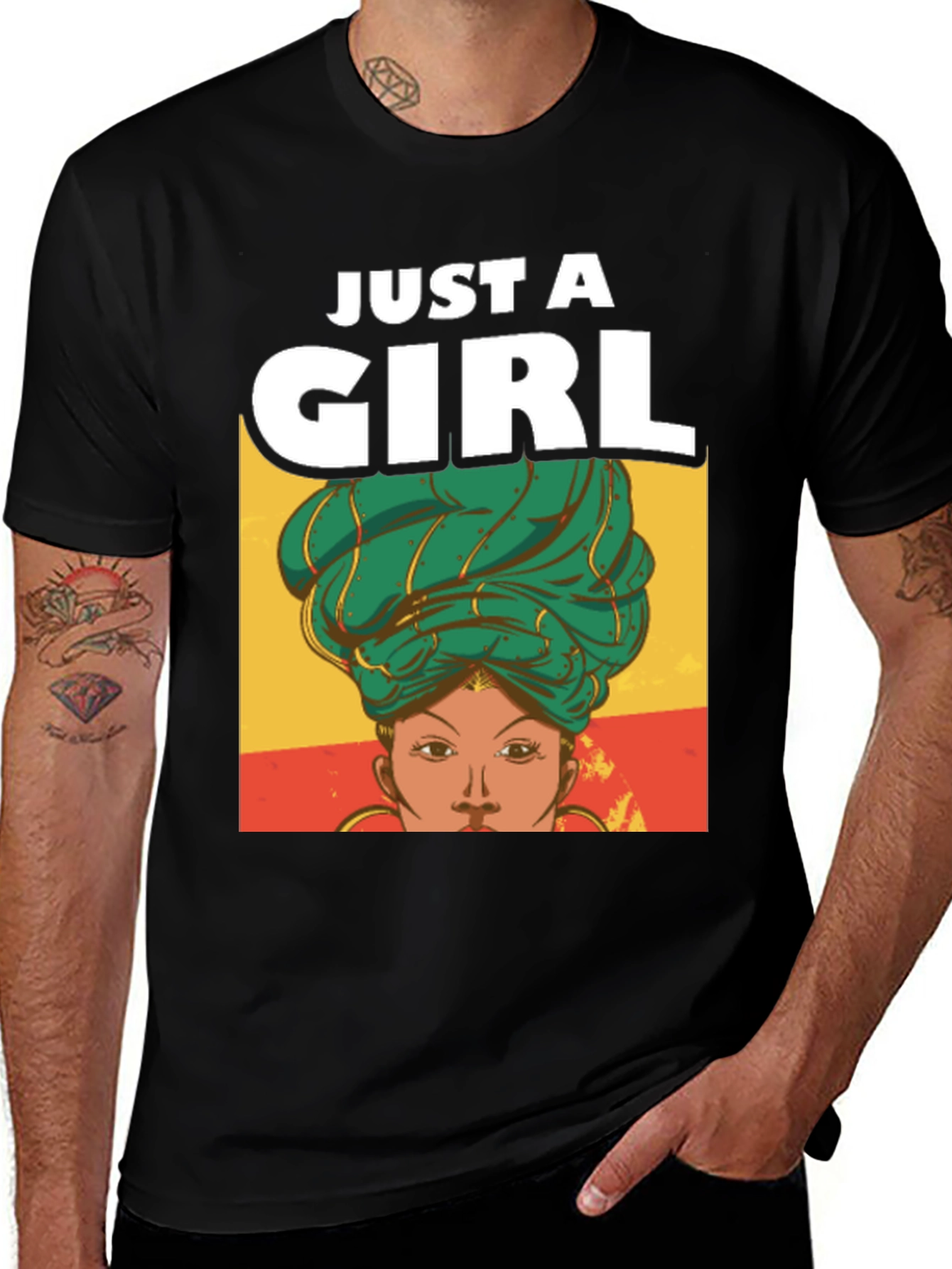 Variant 14 of Just a Girl T-Shirt - Ankara Headwrap Graphic Tee
