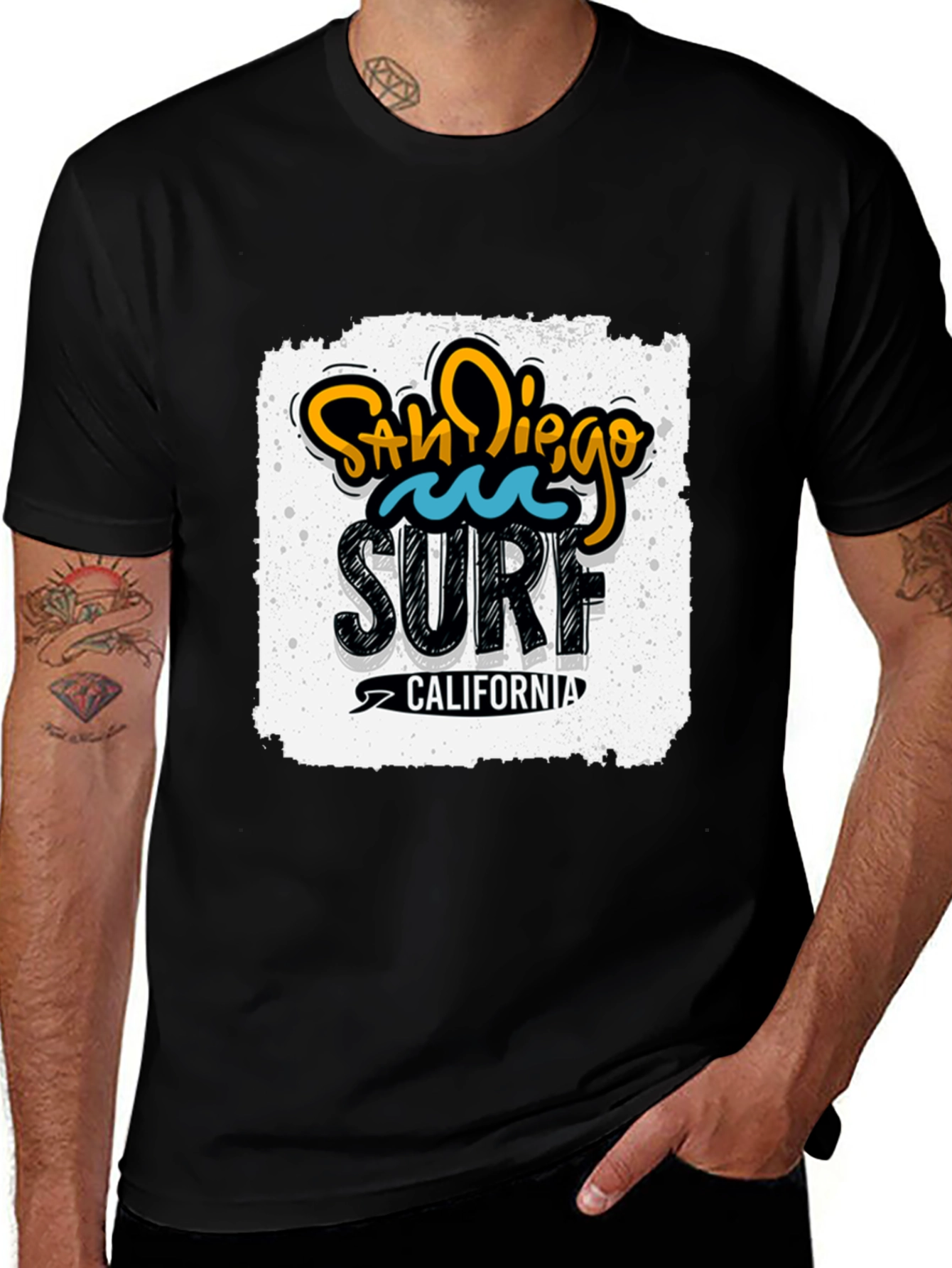 Variant 15 of San Diego Surf California Graphic Tee - Black Cotton T-Shirt