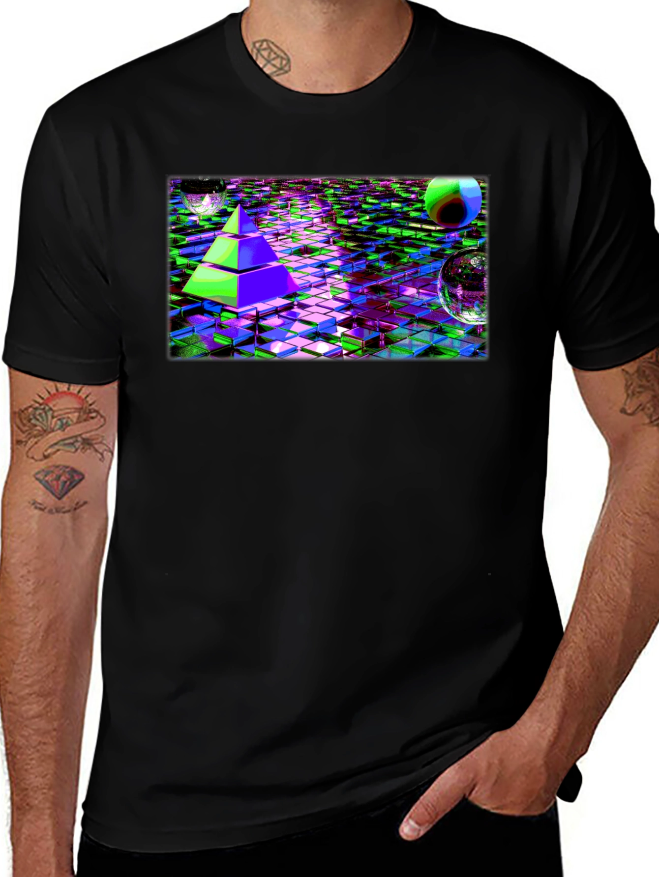 Cyber Pyramid T-Shirt: Glitch Art Tee
