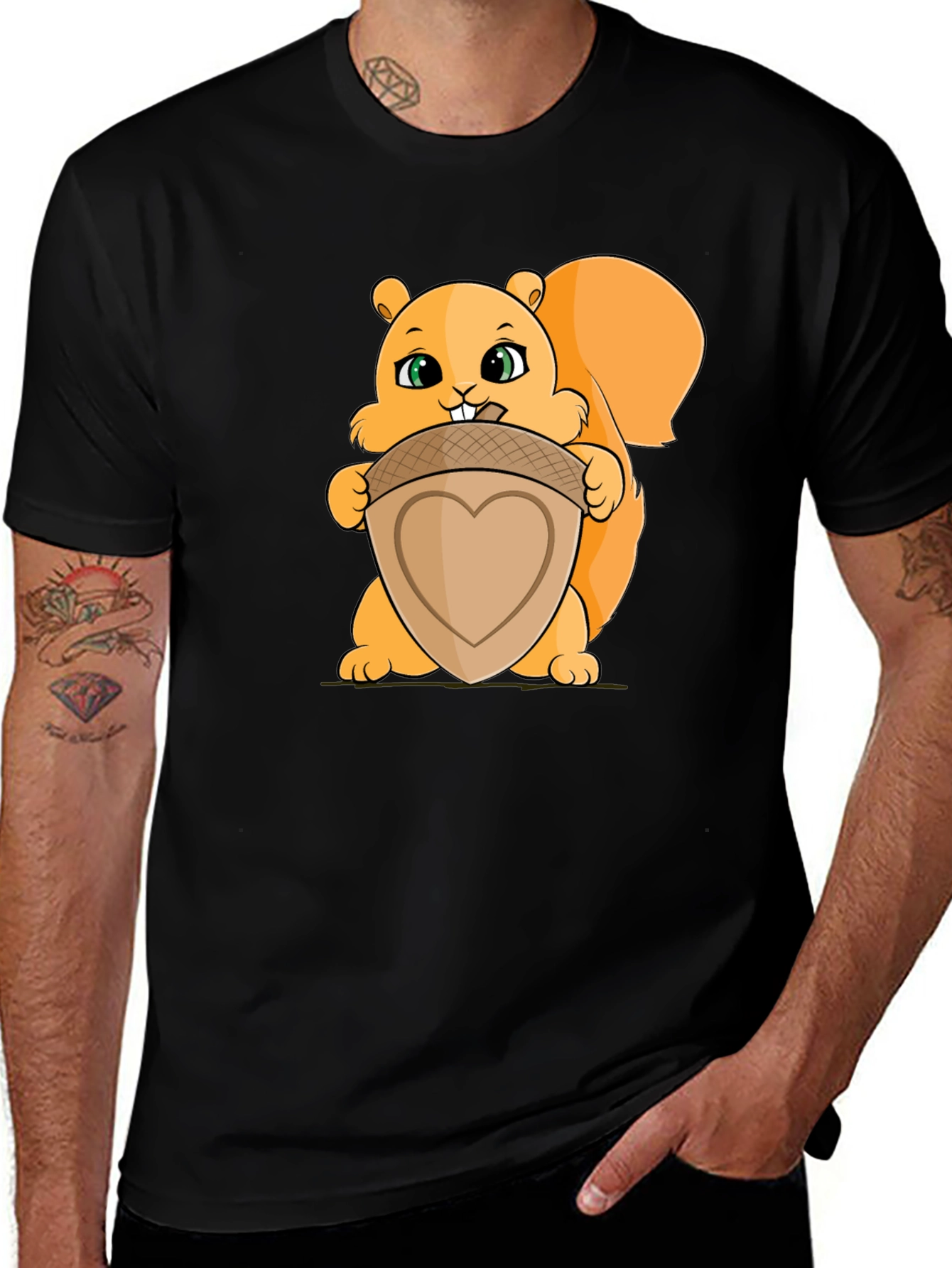Variant 26 of Squirrel Holding Heart Acorn Tee - Cute Cartoon Graphic T-Shirt