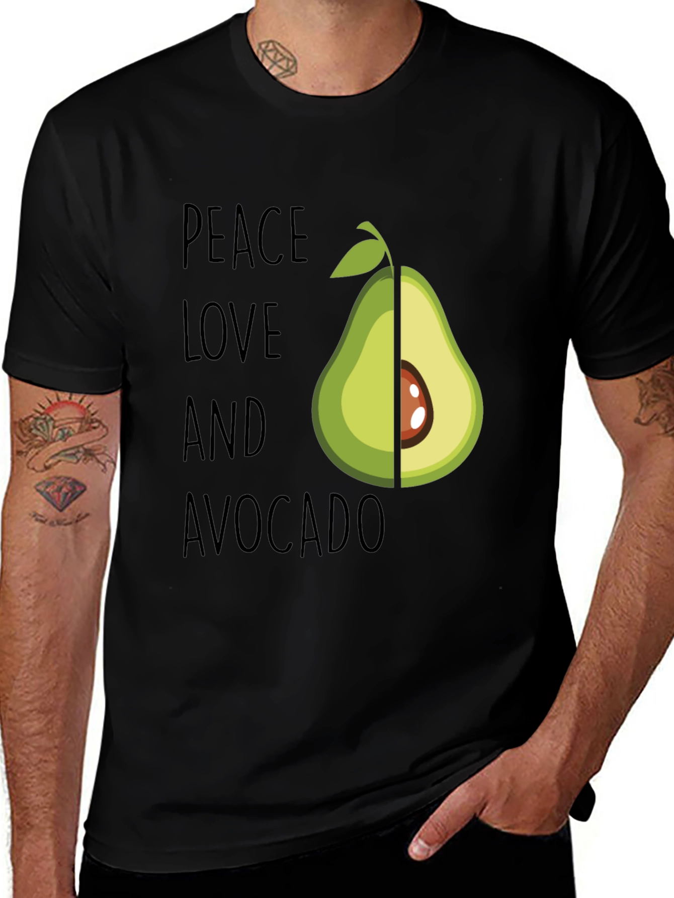 Variant 11 of Peace Love and Avocado T-Shirt Funny Vegan Tee