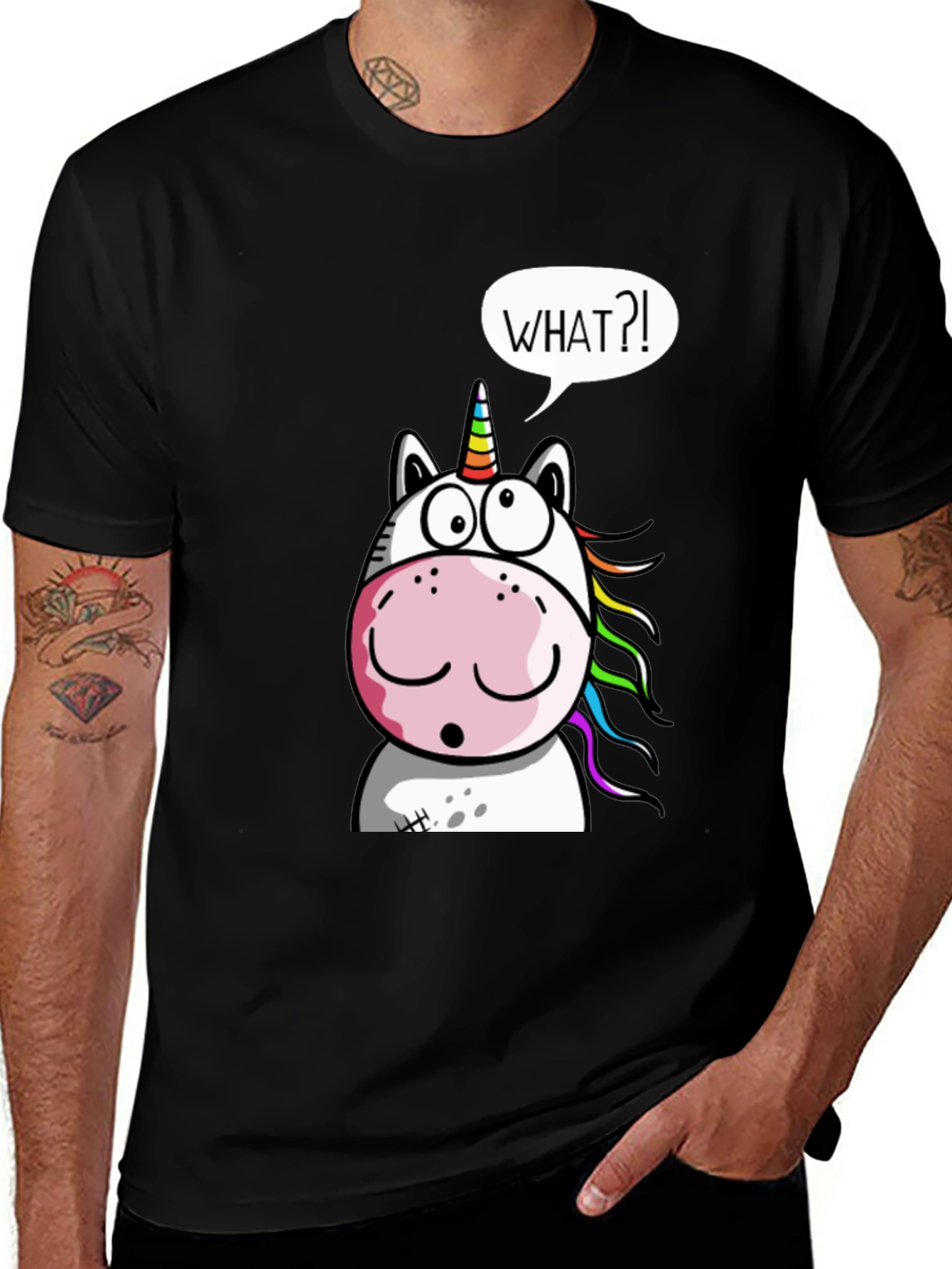 Variant 18 of Unicorn What?! Graphic Print Black T-Shirt