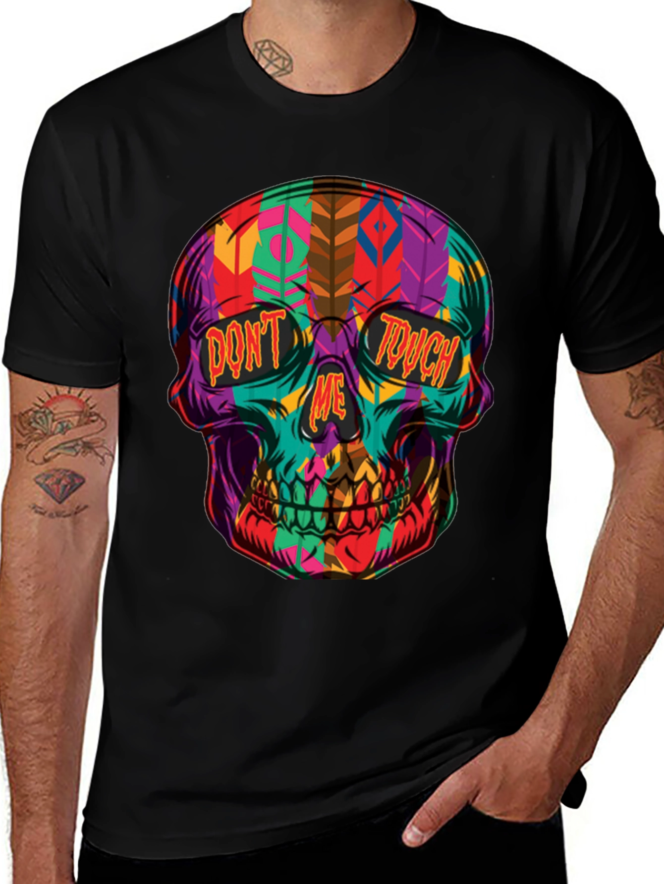 Variant 17 of Vibrant Skull Graphic T-Shirt - "Don't Touch Me" 