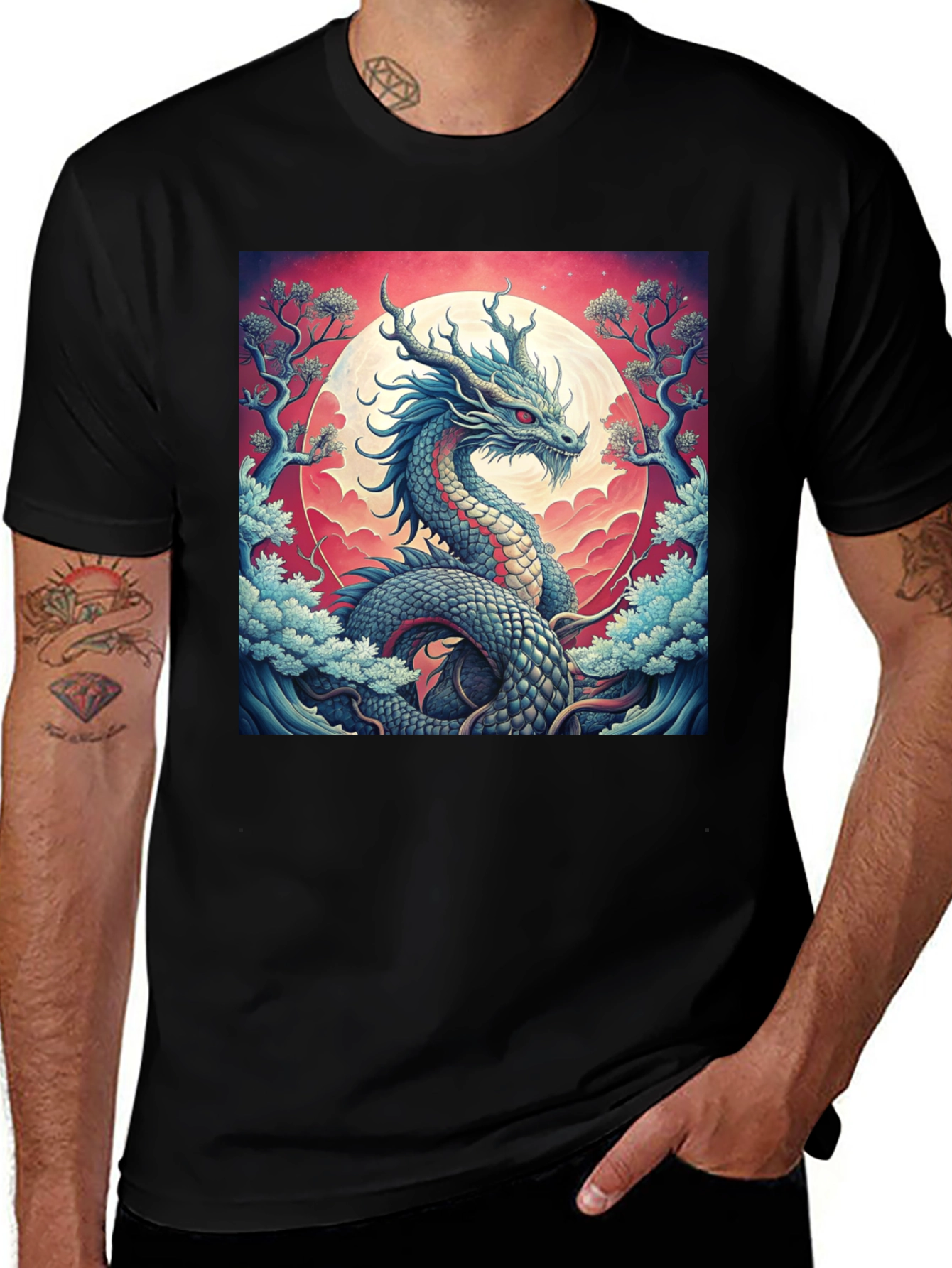 Variant 14 of Dragon Moon Graphic Black T-Shirt