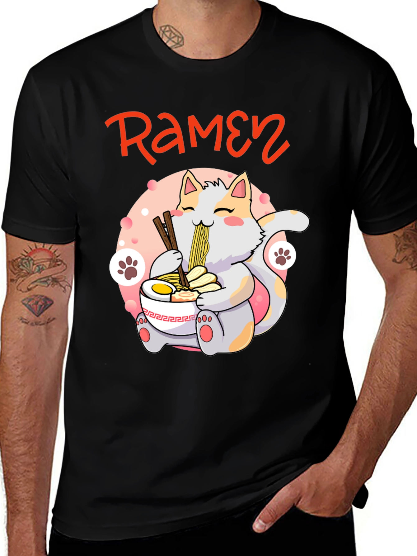 Ramen Cat Graphic Tee - Cute Anime Style T-Shirt