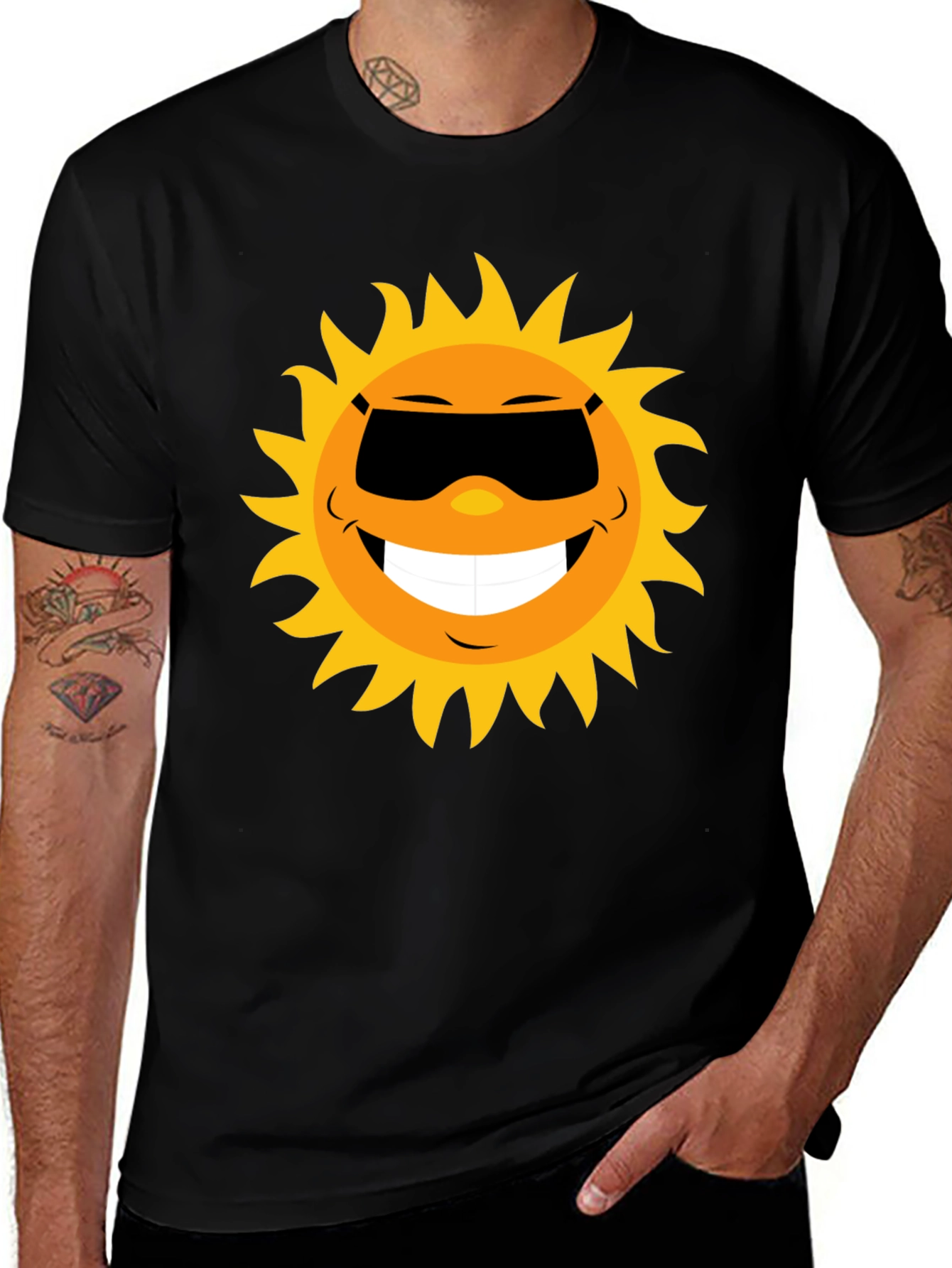 Variant 3 of Smiling Sun Graphic Tee - Black Cotton Blend Shirt