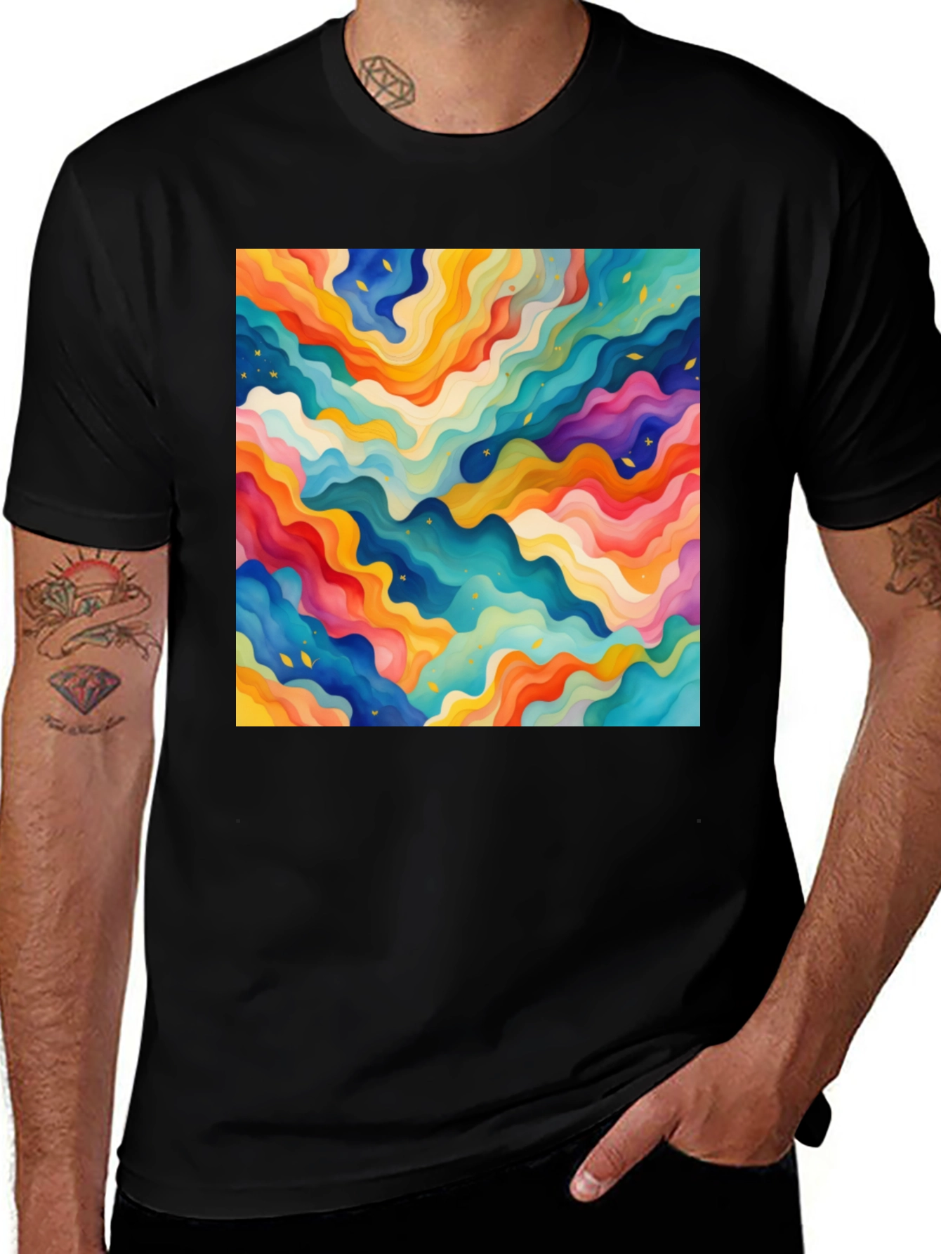 Variant 11 of Vibrant Abstract Wave Pattern Black T-Shirt
