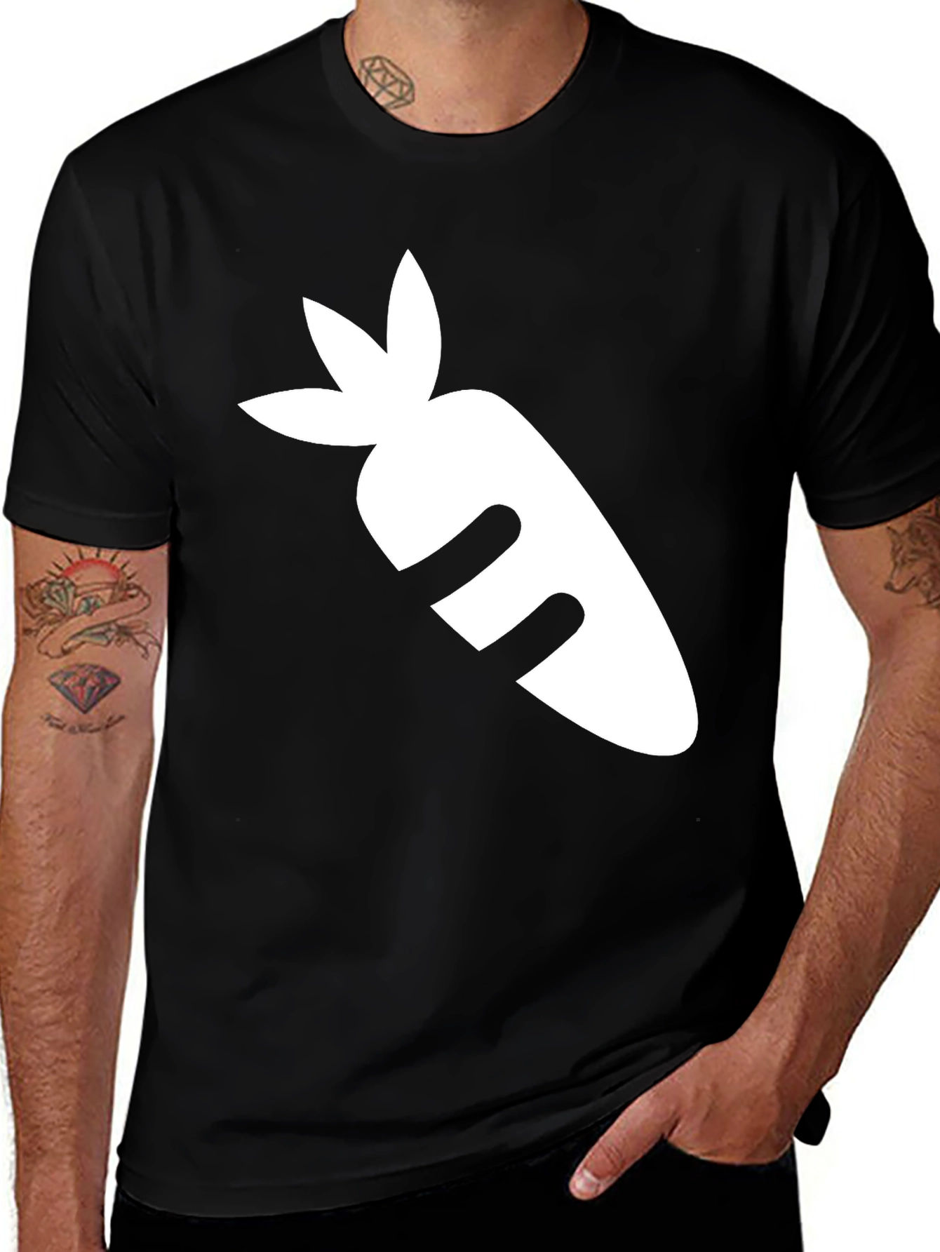Black T-Shirt with White Carrot Graphic