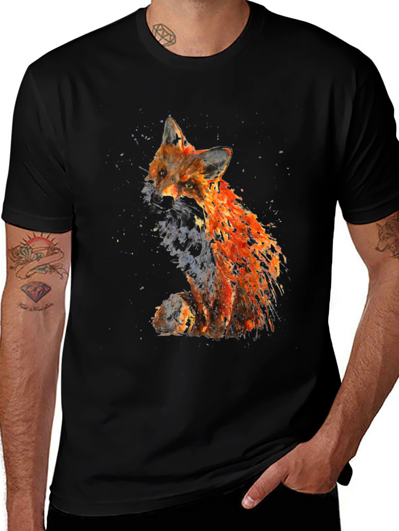 Variant 5 of Fox Watercolor Graphic Tee - Artistic Men's T-Shirt