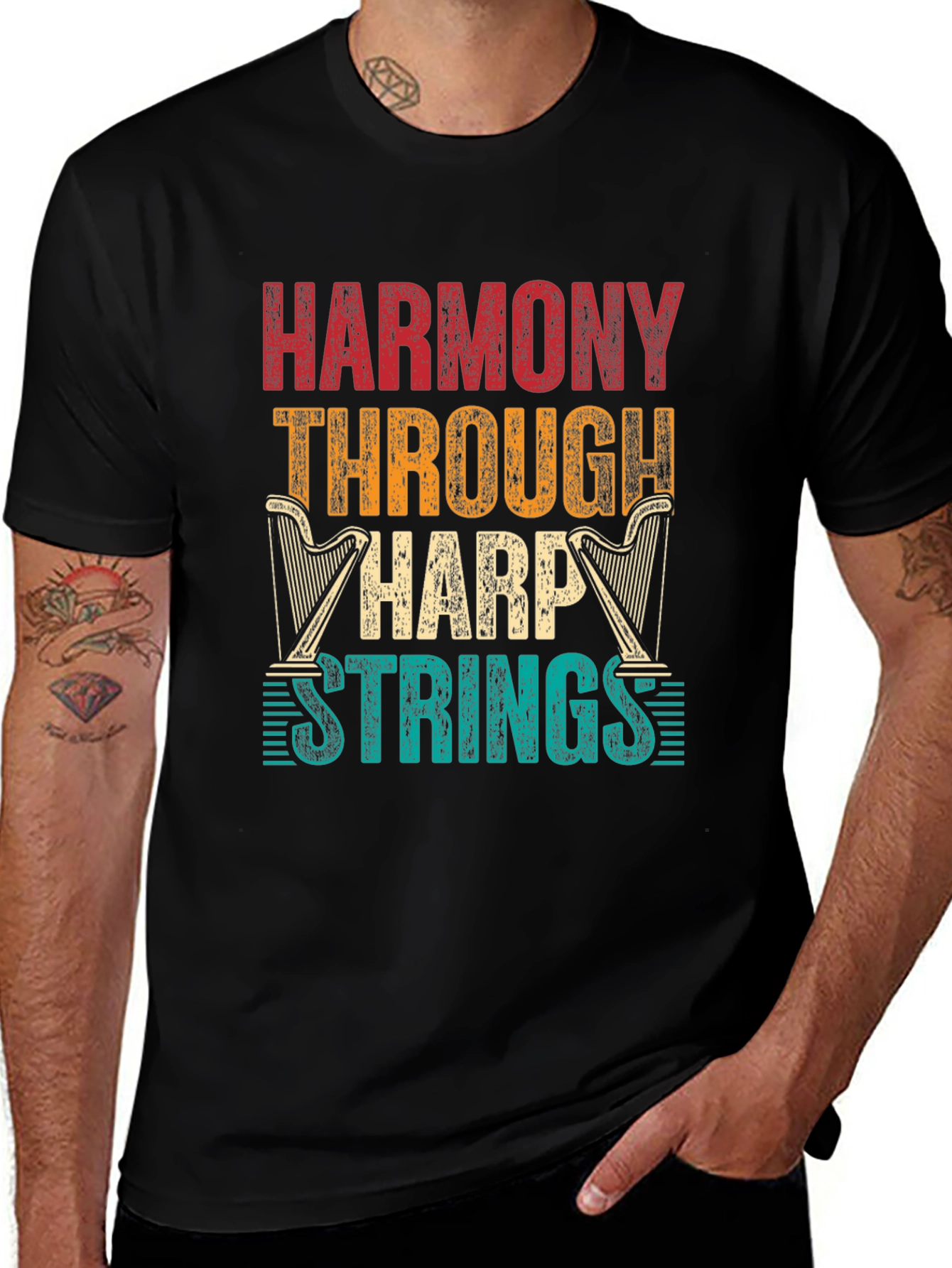 Variant 21 of Harmony Through Harp Strings Graphic Tee